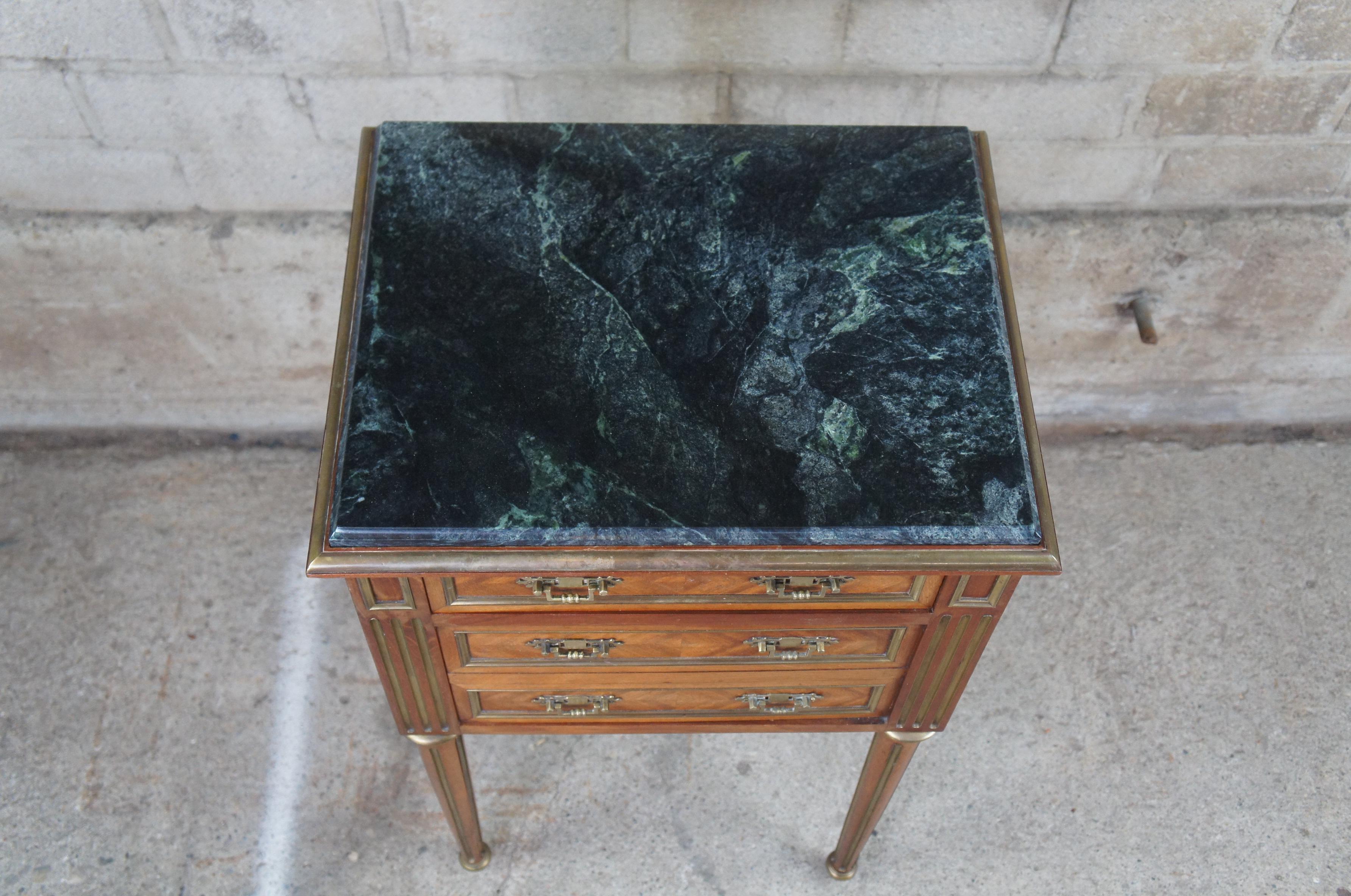 19th Century Antique Louis XVI French Walnut Marble & Brass Parquetry Humidor Side Table
