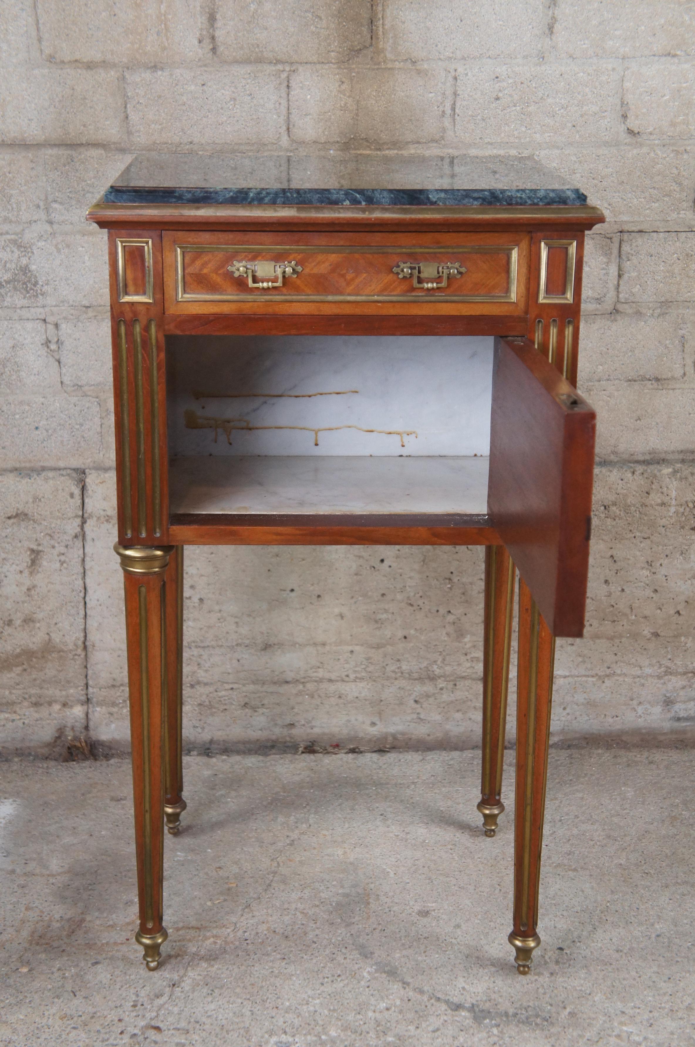 Antique Louis XVI French Walnut Marble & Brass Parquetry Humidor Side Table 4