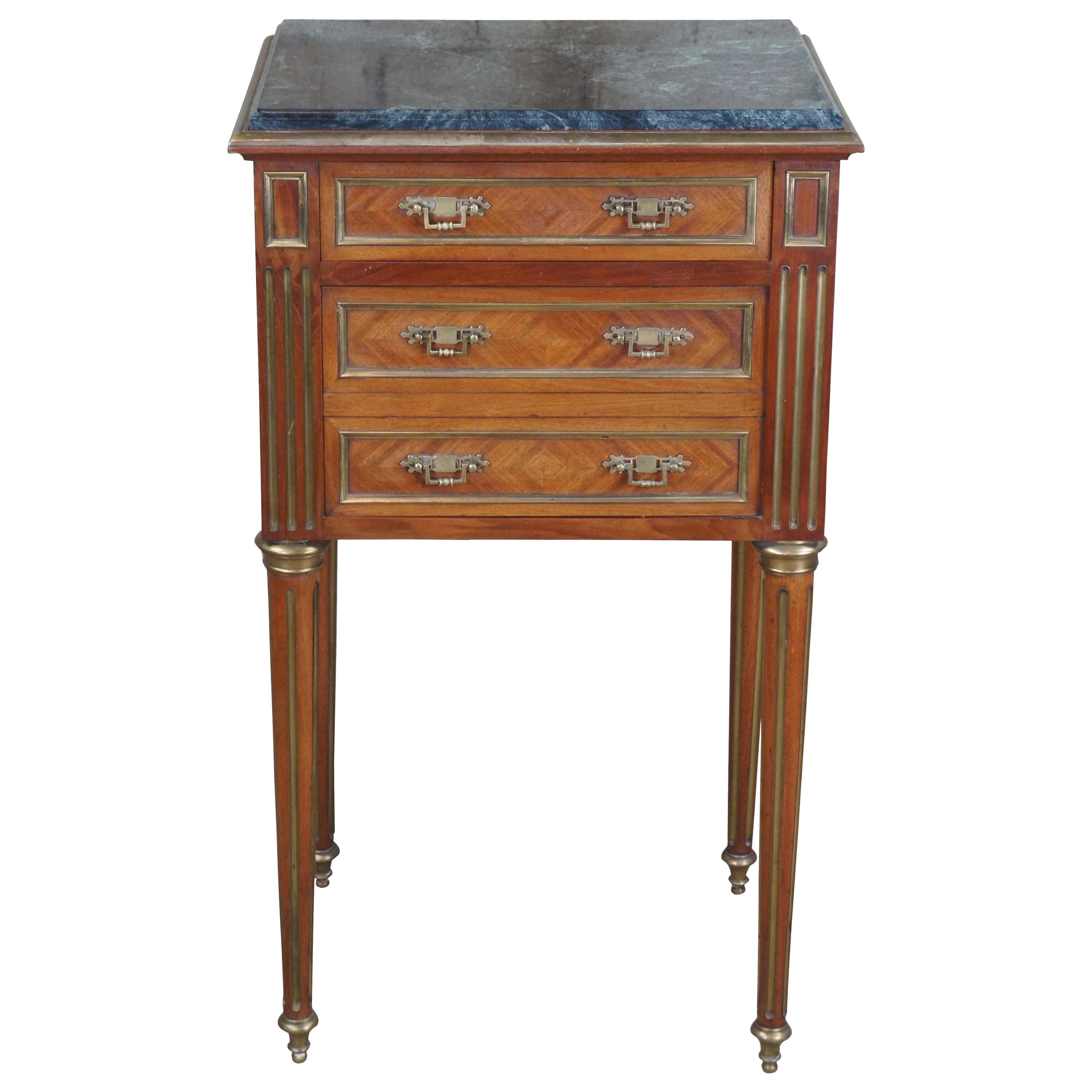 Antique Louis XVI French Walnut Marble & Brass Parquetry Humidor Side Table