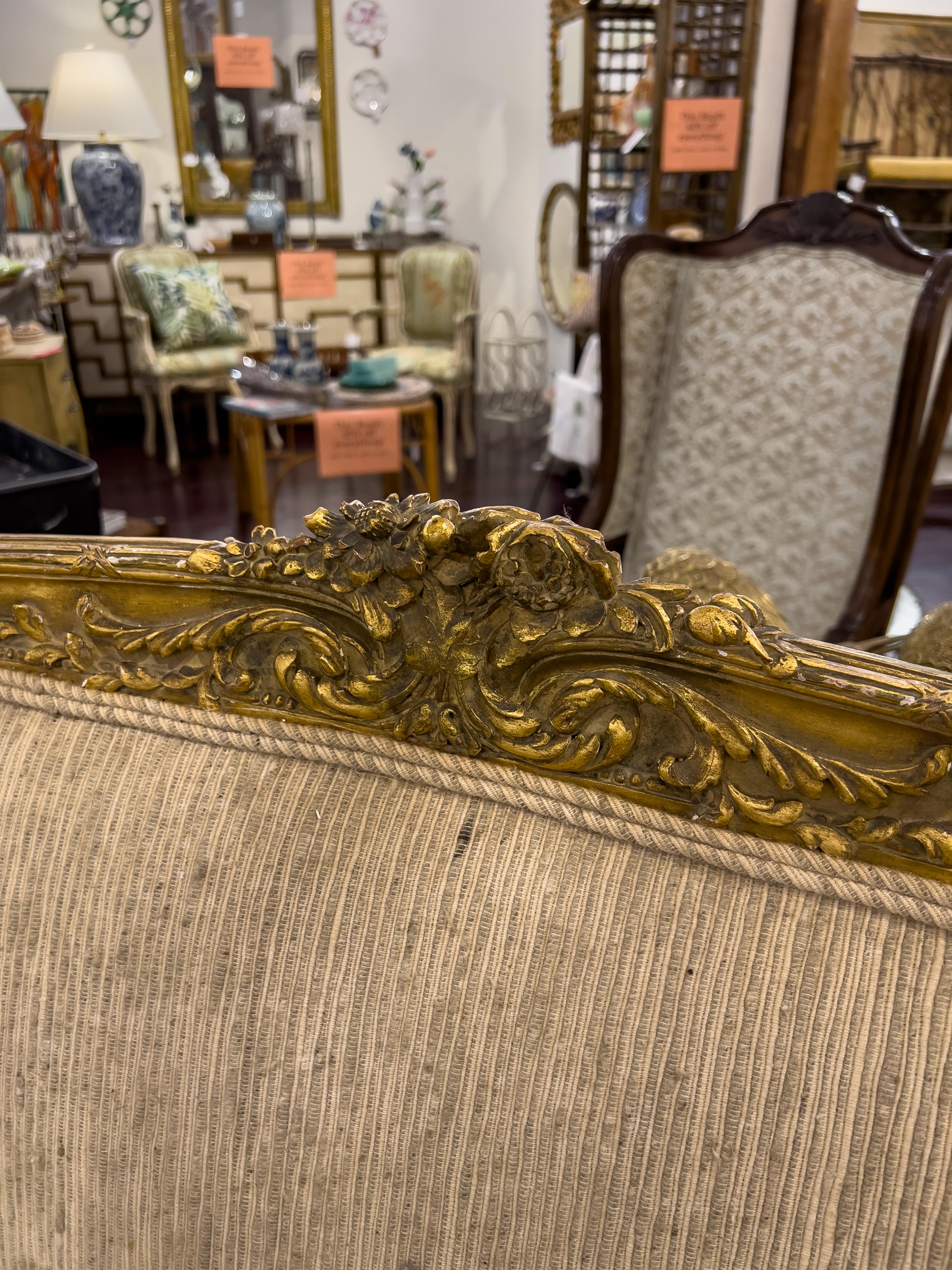 18th Century and Earlier Antique Louis XVI Gilt and Wood Settee For Sale