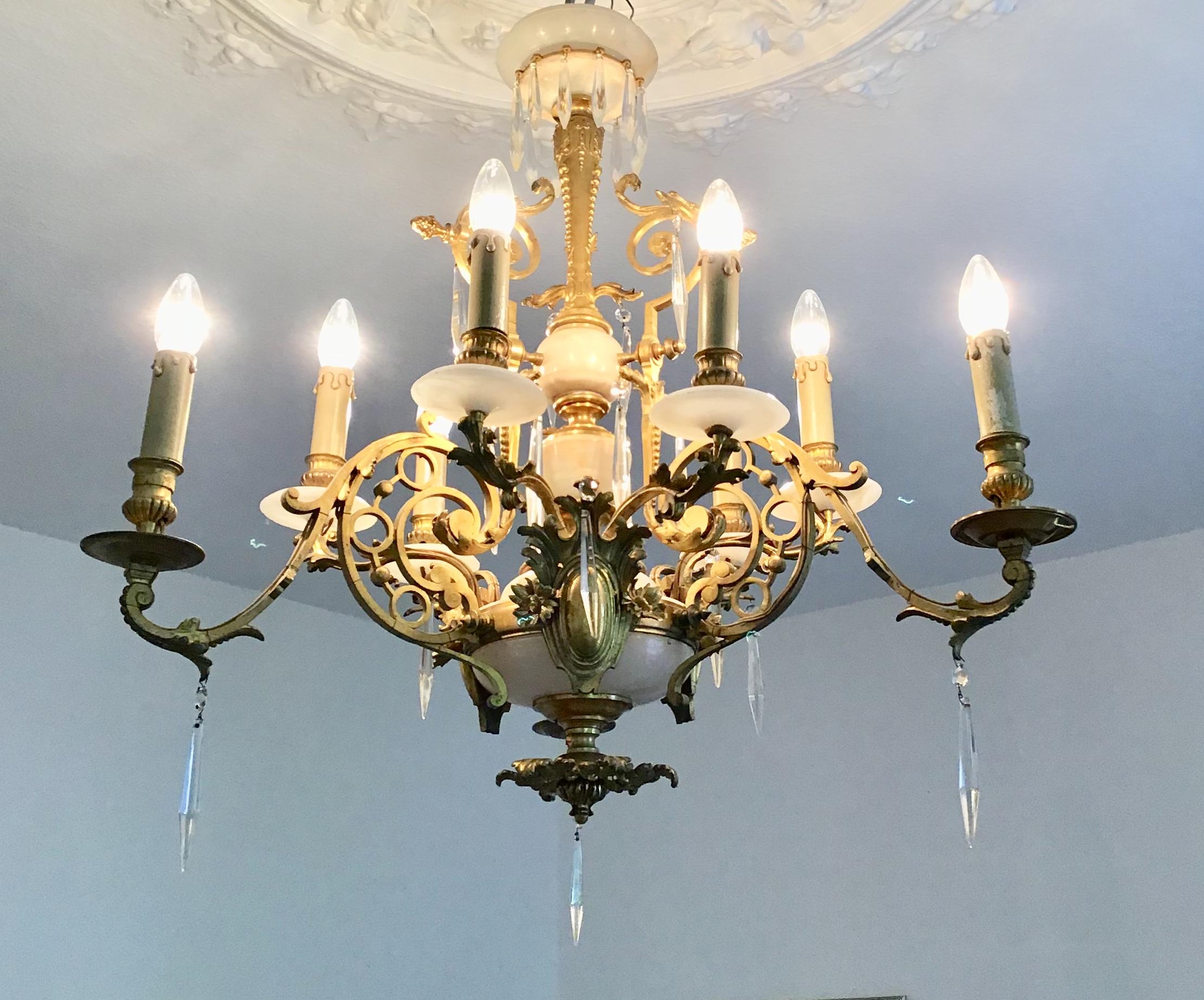 Antique Louis XVI Gilt Bronze and Marble Chandelier, France, 19th Century 8