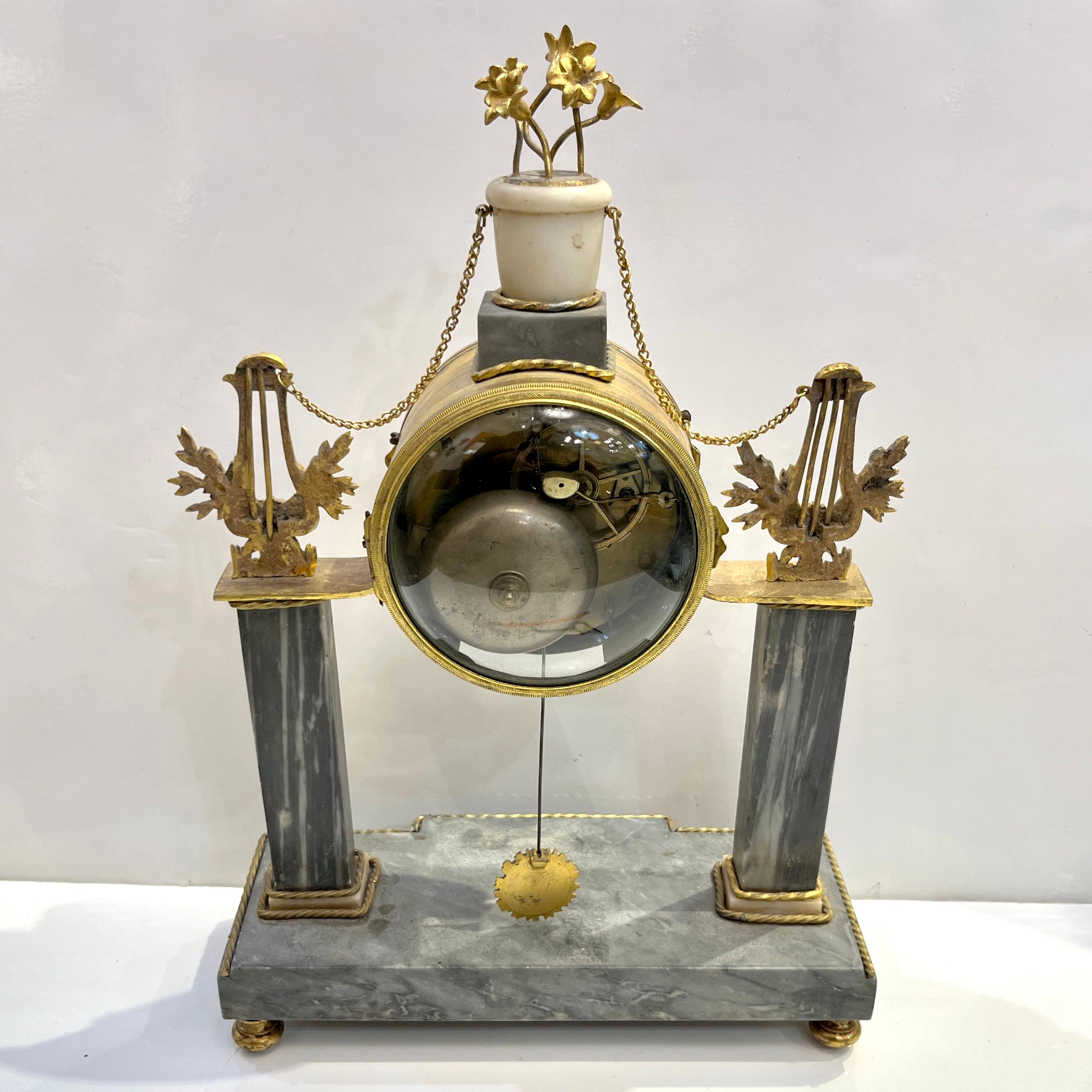Antique Louis XVI Gilt Bronze Marble Mantel Clock Apollo Sunburst Pendulum Key For Sale 7