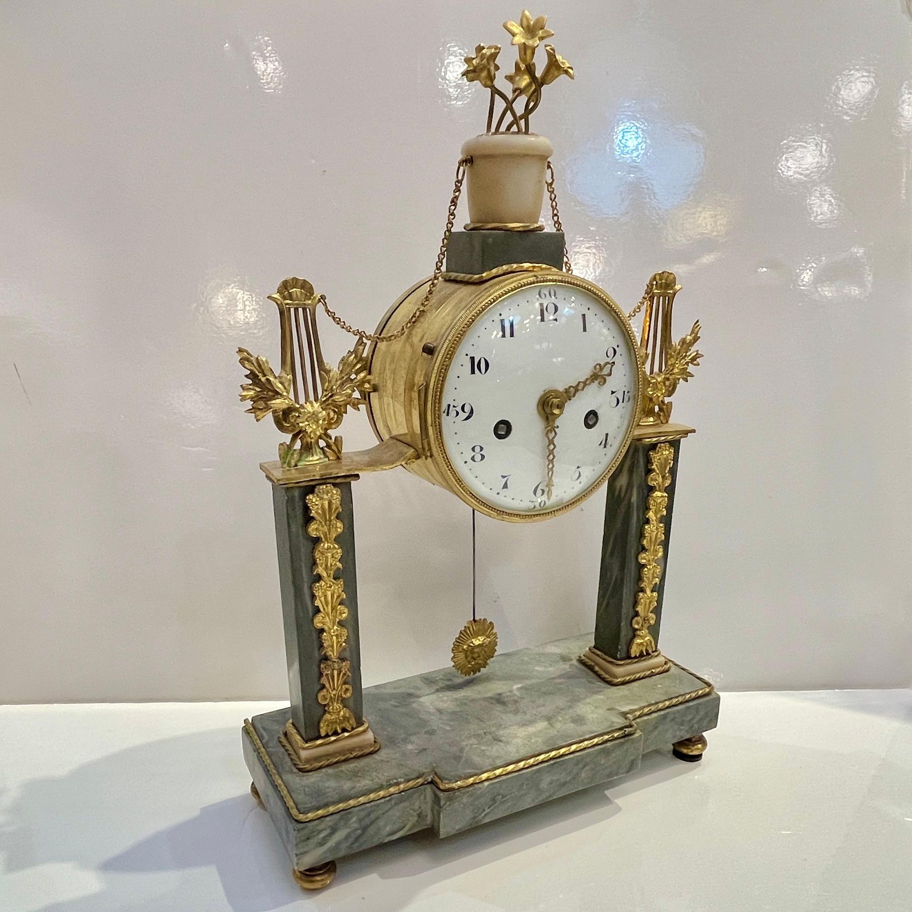 18th Century Antique Louis XVI Gilt Bronze Marble Mantel Clock Apollo Sunburst Pendulum Key For Sale