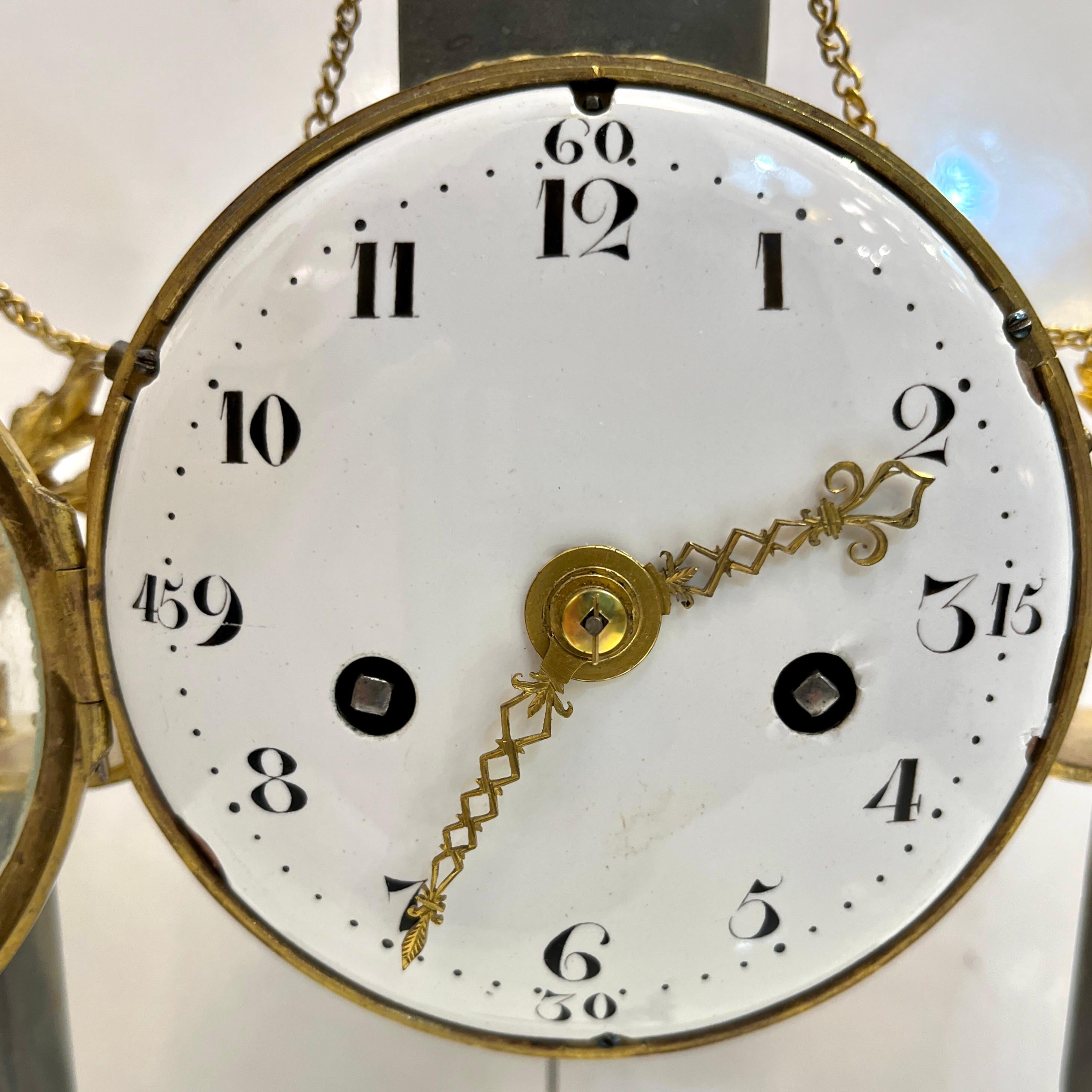 Antique Louis XVI Gilt Bronze Marble Mantel Clock Apollo Sunburst Pendulum Key For Sale 1