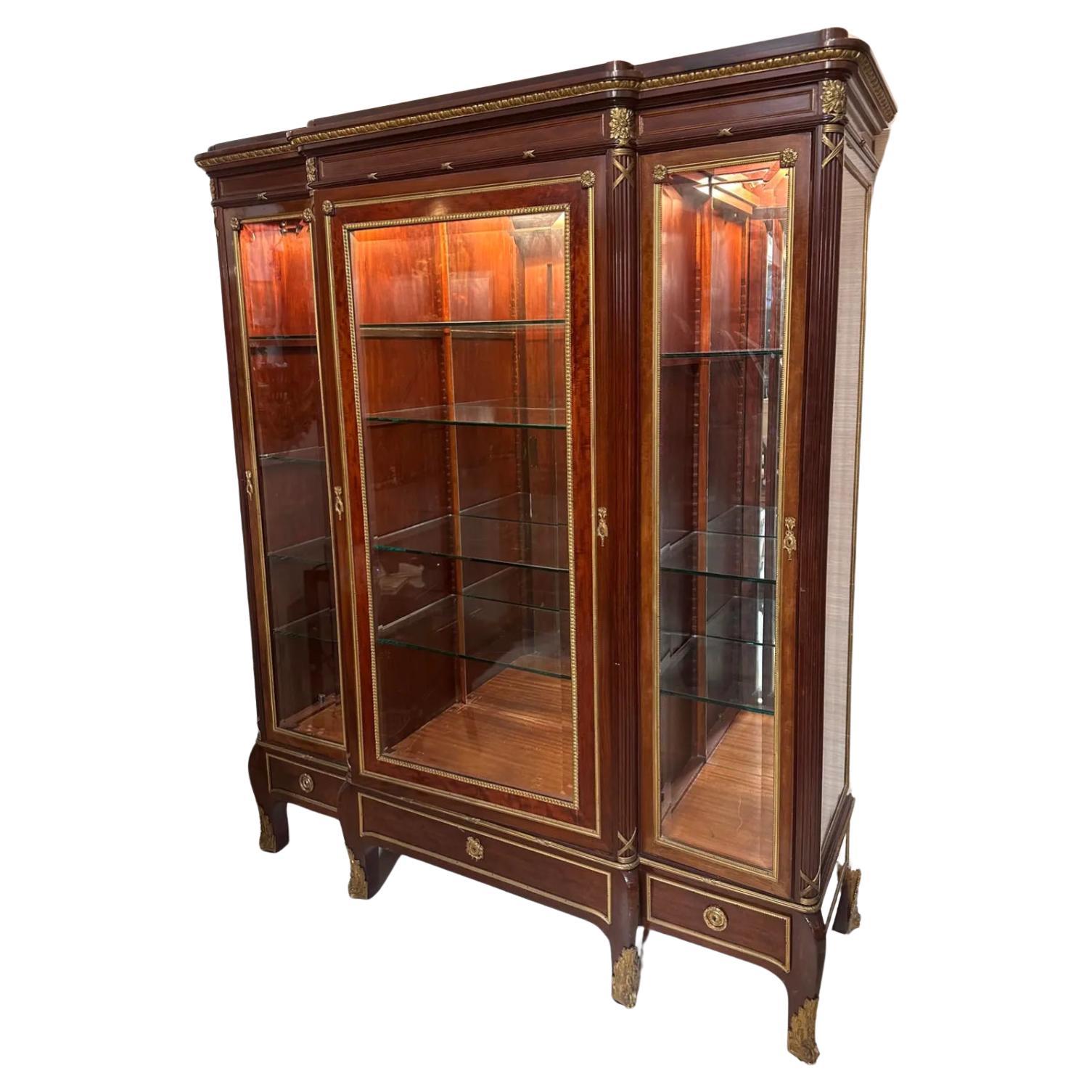 Antique Louis XVI Gilt Bronze Mounted Vintrine Display Cabinet For Sale