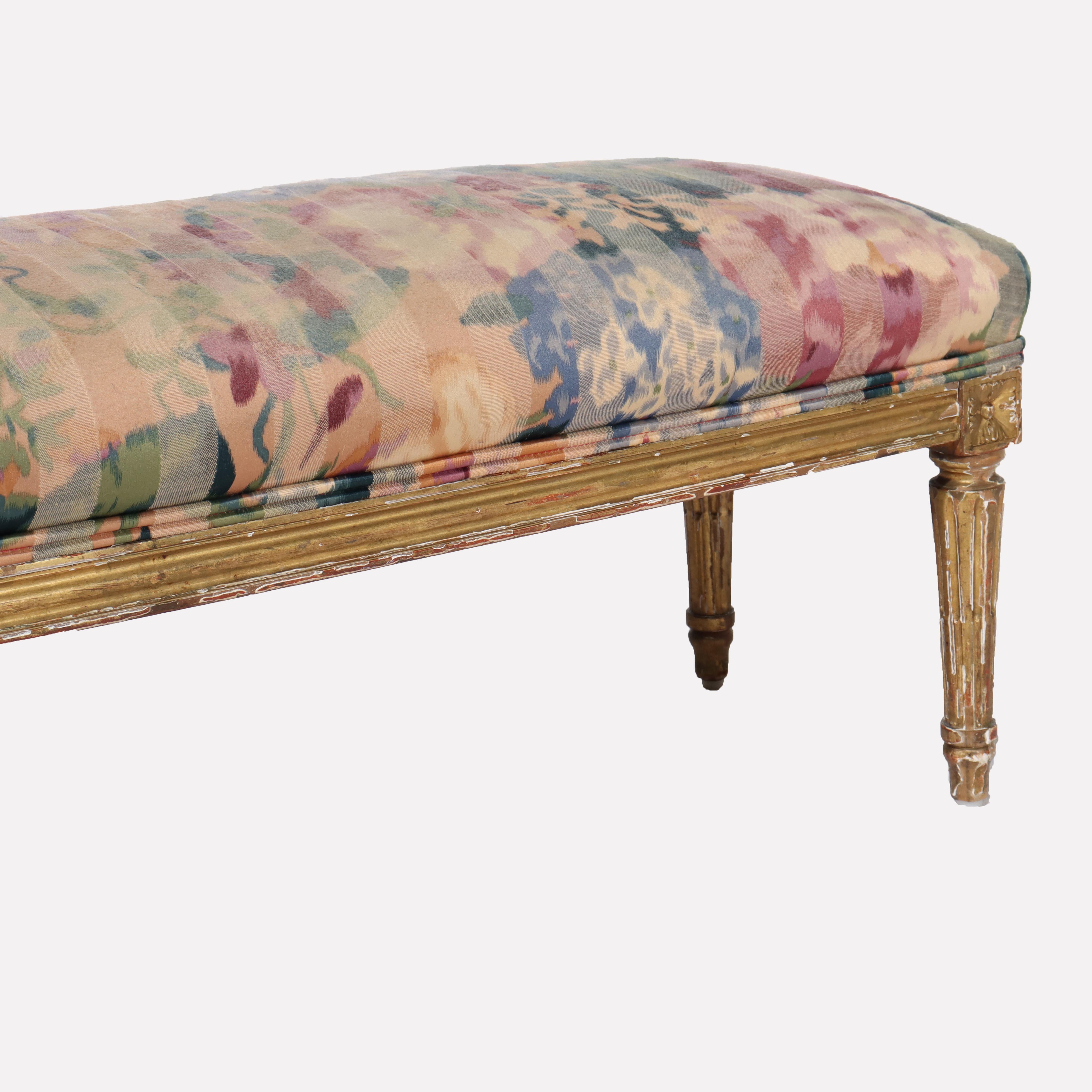 Tabouret Louis XVI ancien à pied long en bois doré 18ème siècle Bon état - En vente à Big Flats, NY