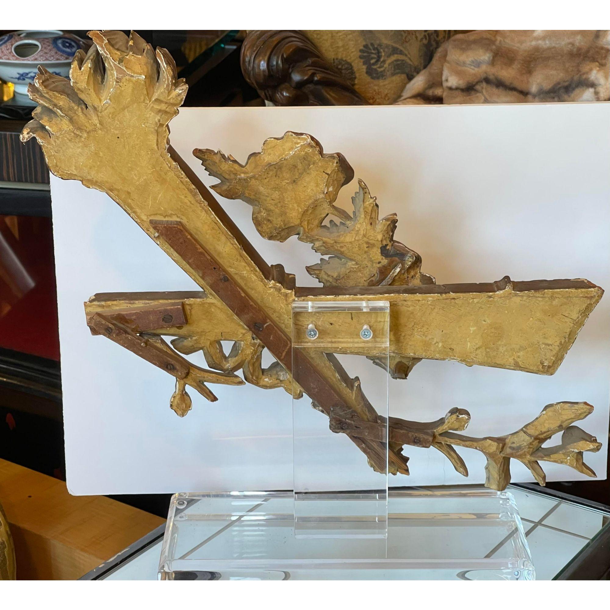 Antique Louis XVI Giltwood Architectural Fragment Mounted to Lucite as Art In Good Condition In LOS ANGELES, CA