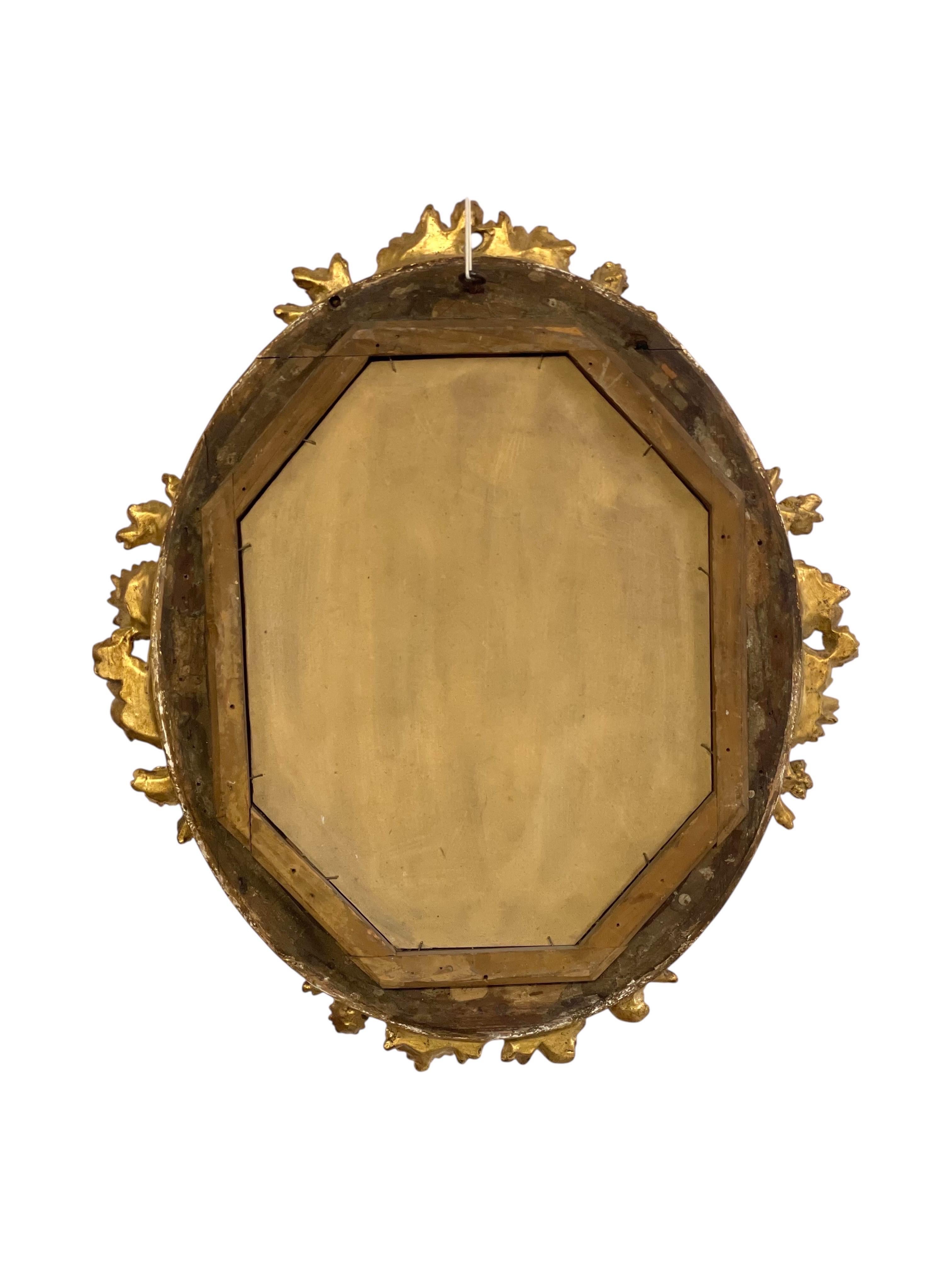 Antique Louis XVI Giltwood Oval Mirror with Floral Carving For Sale 12