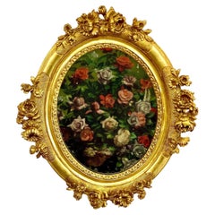 Antique Louis XVI Giltwood Oval Mirror with Floral Carving