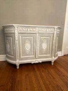 Antique Louis XVI Hand Painted French Buffet With Marble Shelves