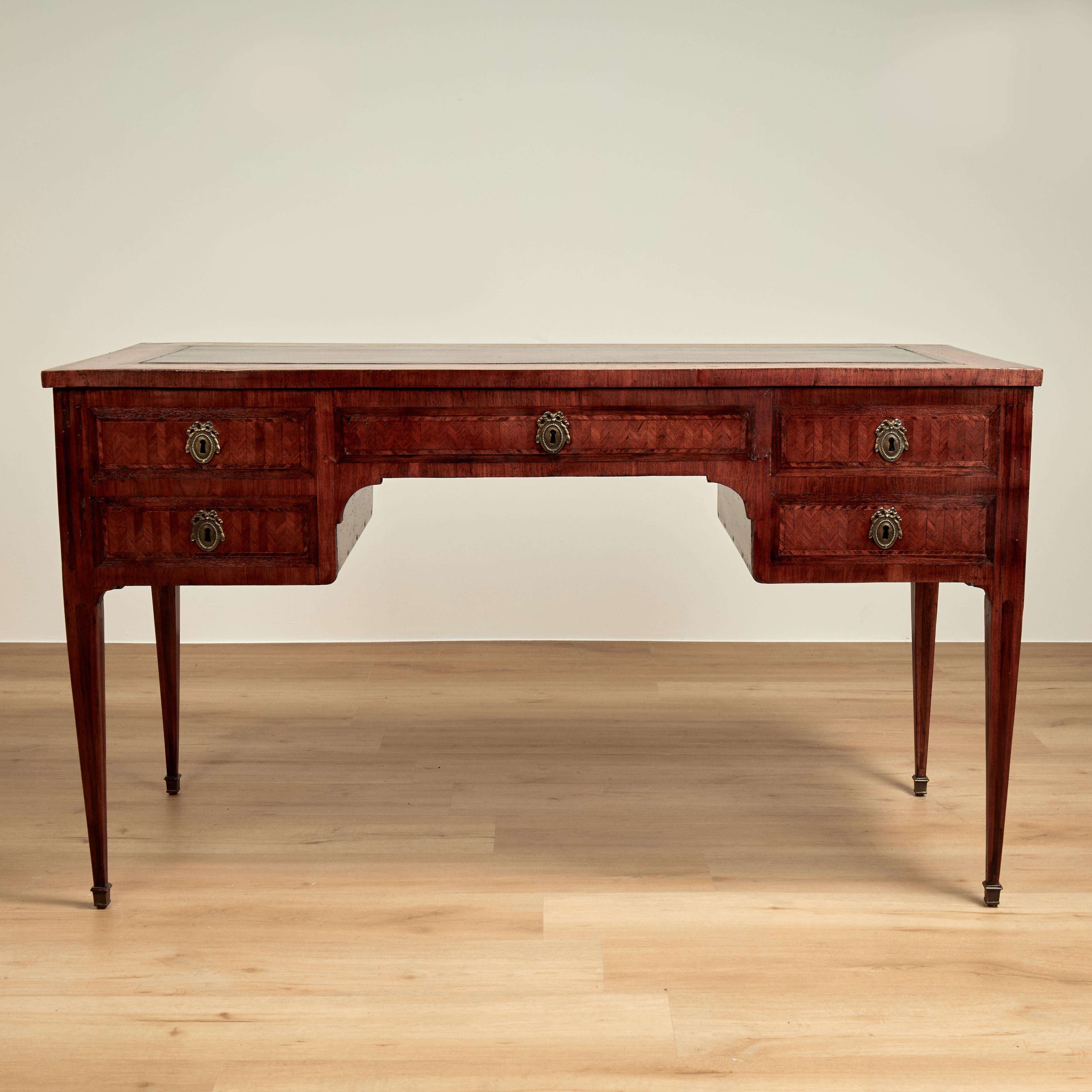 Hand-Crafted Antique Louis XVI Leather Top Desk For Sale