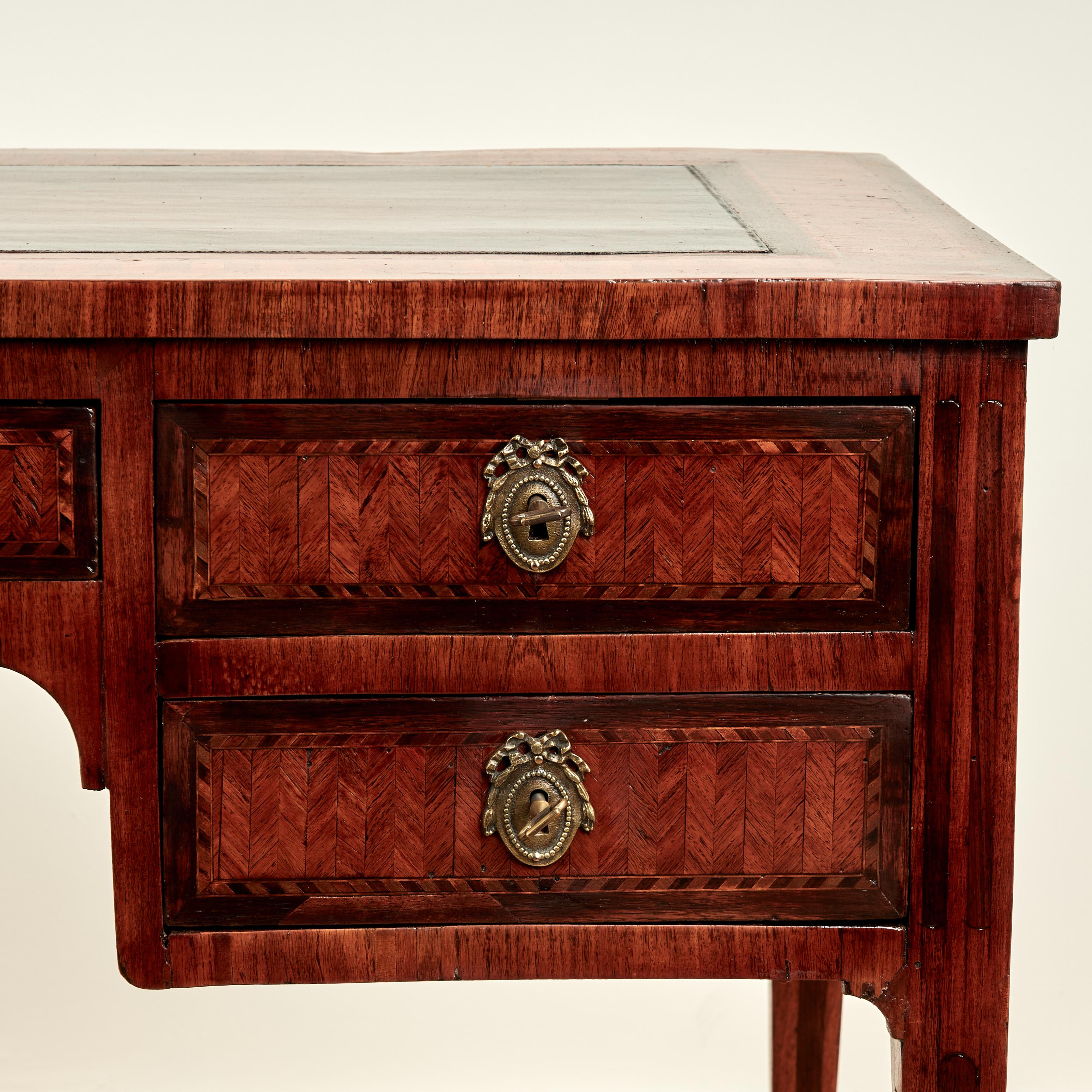 Brass Antique Louis XVI Leather Top Desk For Sale