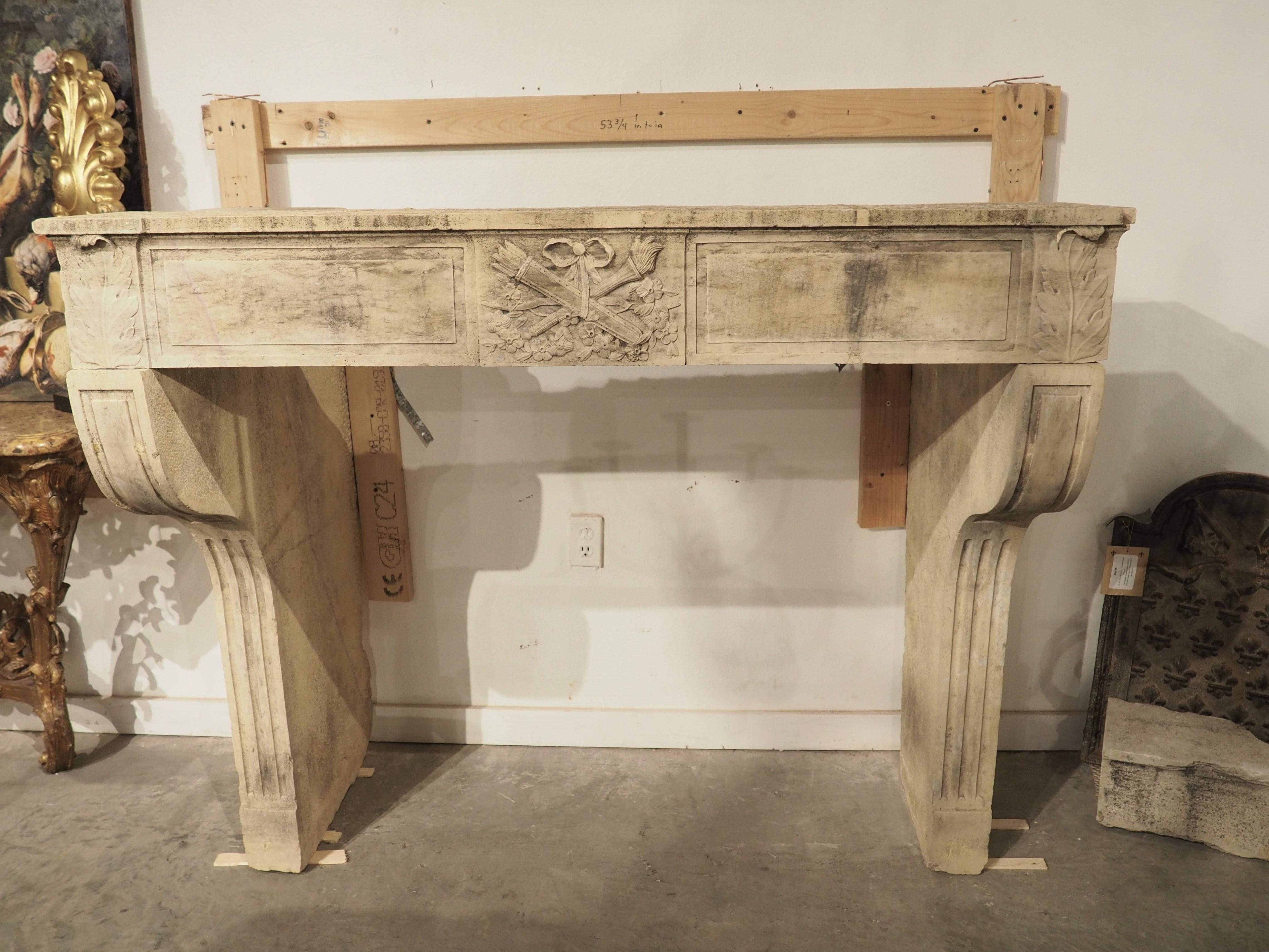 Antique Louis XVI Limestone Fireplace Mantel from Beaune, France, Circa 1785 For Sale 10