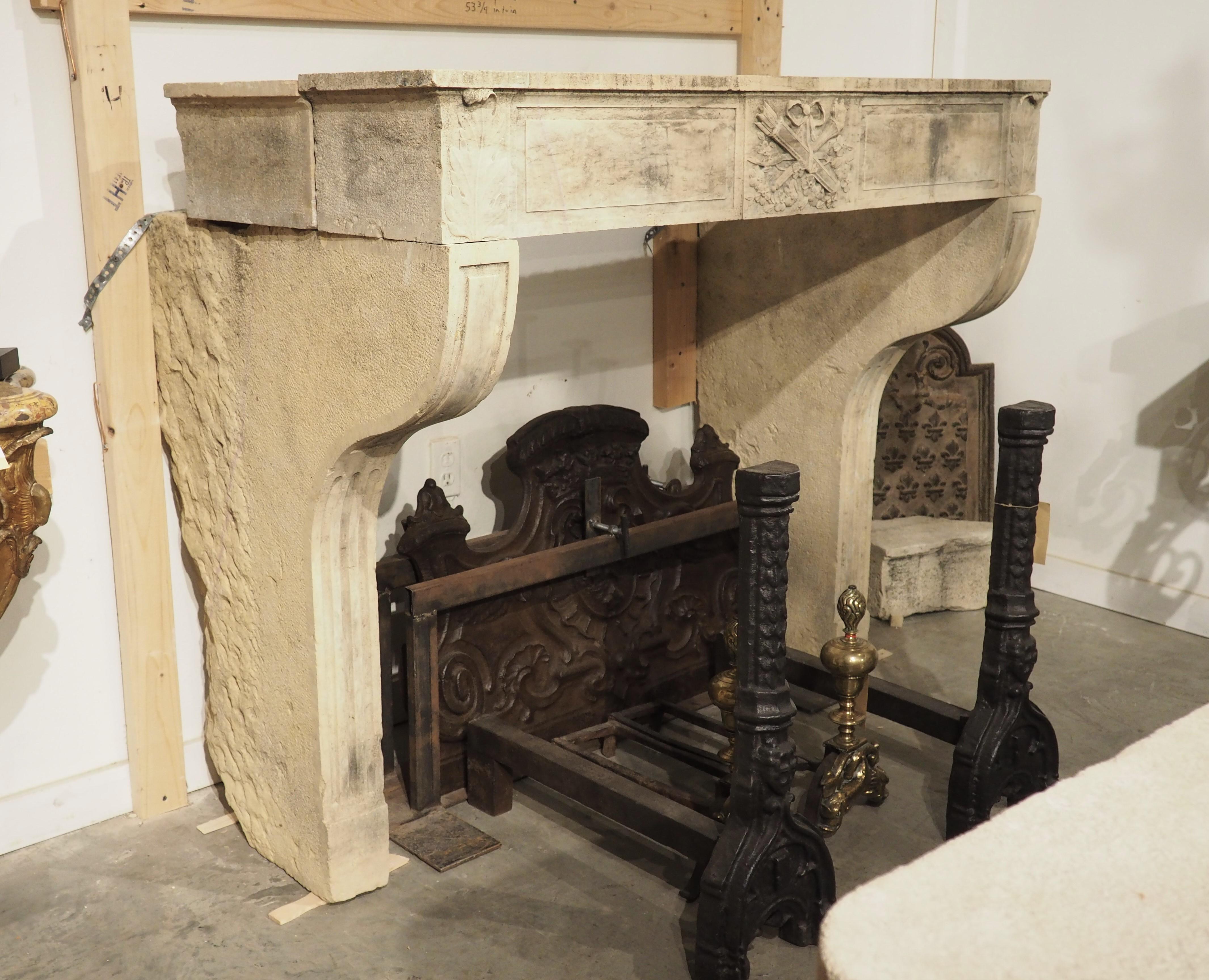 French Antique Louis XVI Limestone Fireplace Mantel from Beaune, France, Circa 1785 For Sale