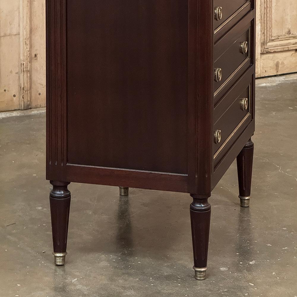Antique Louis XVI Mahogany Chiffoniere-Petite Commode with Carrara Marble For Sale 3
