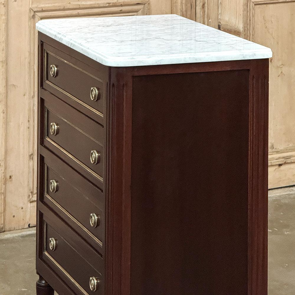 Antique Louis XVI Mahogany Chiffoniere-Petite Commode with Carrara Marble For Sale 4