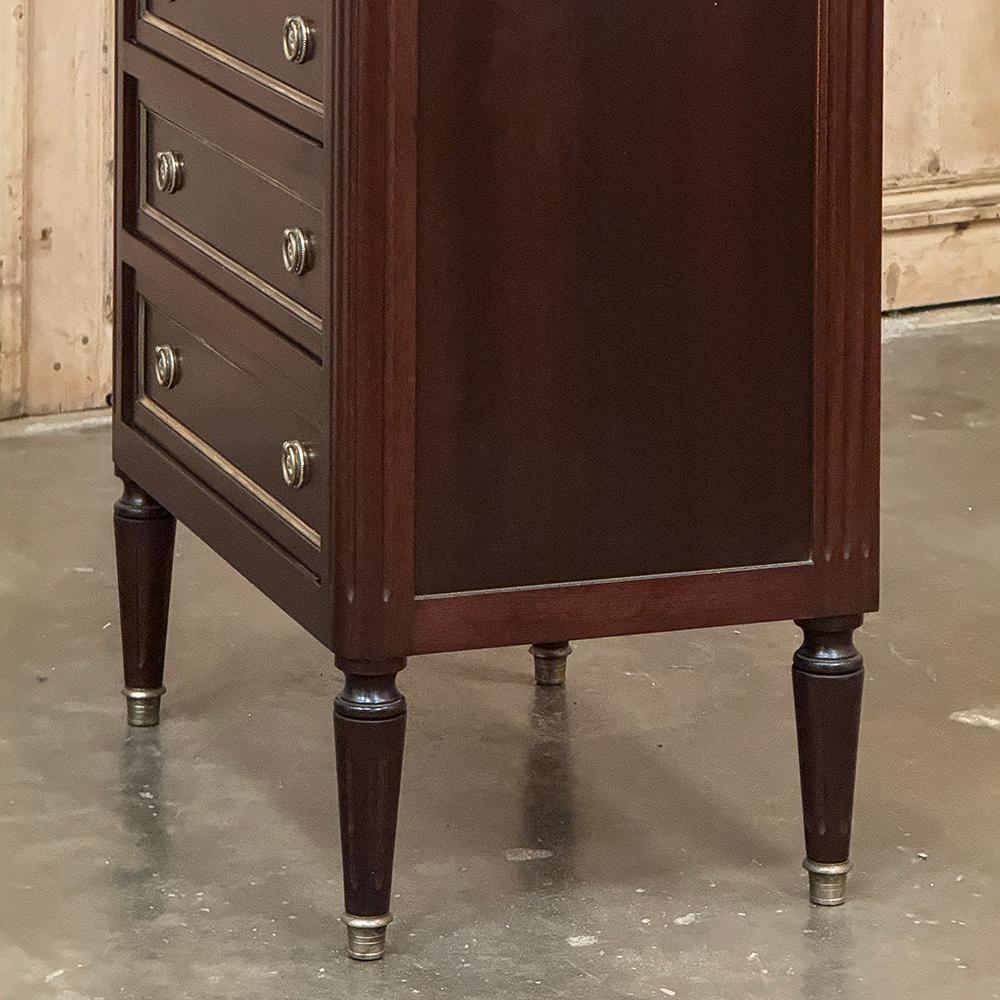Antique Louis XVI Mahogany Chiffoniere-Petite Commode with Carrara Marble For Sale 5