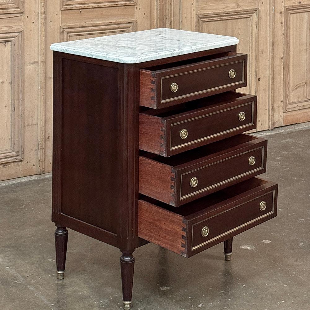Antique Louis XVI Mahogany Chiffoniere-Petite Commode with Carrara Marble For Sale 6