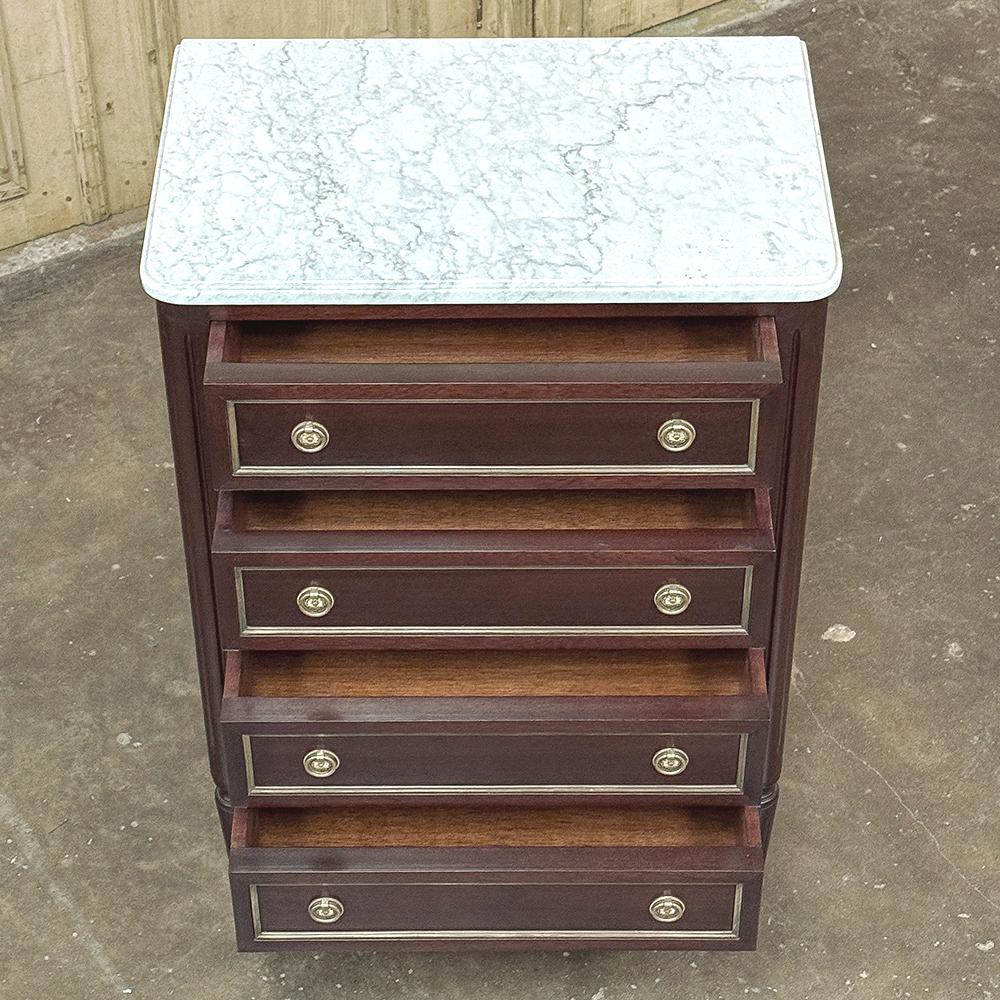 Antique Louis XVI Mahogany Chiffoniere-Petite Commode with Carrara Marble For Sale 7
