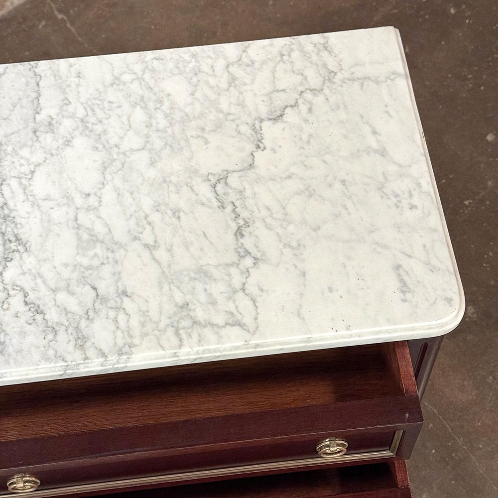Antique Louis XVI Mahogany Chiffoniere-Petite Commode with Carrara Marble For Sale 9