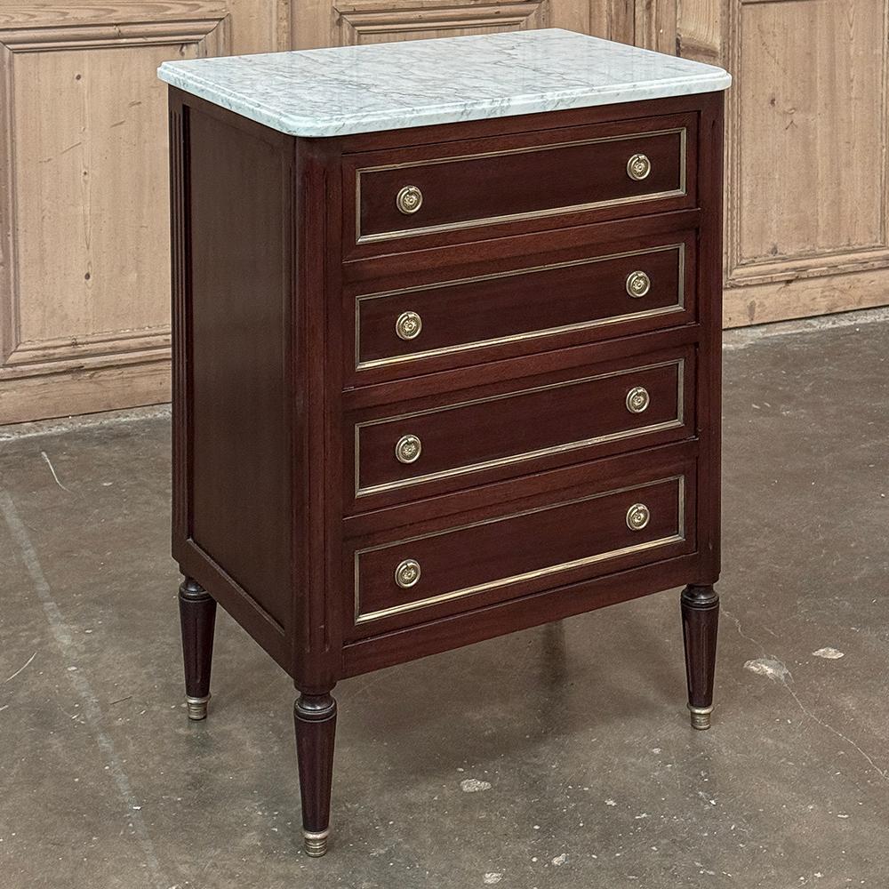 French Antique Louis XVI Mahogany Chiffoniere-Petite Commode with Carrara Marble For Sale