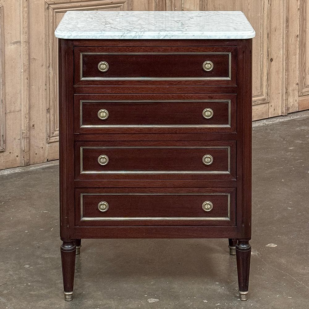 Hand-Crafted Antique Louis XVI Mahogany Chiffoniere-Petite Commode with Carrara Marble For Sale