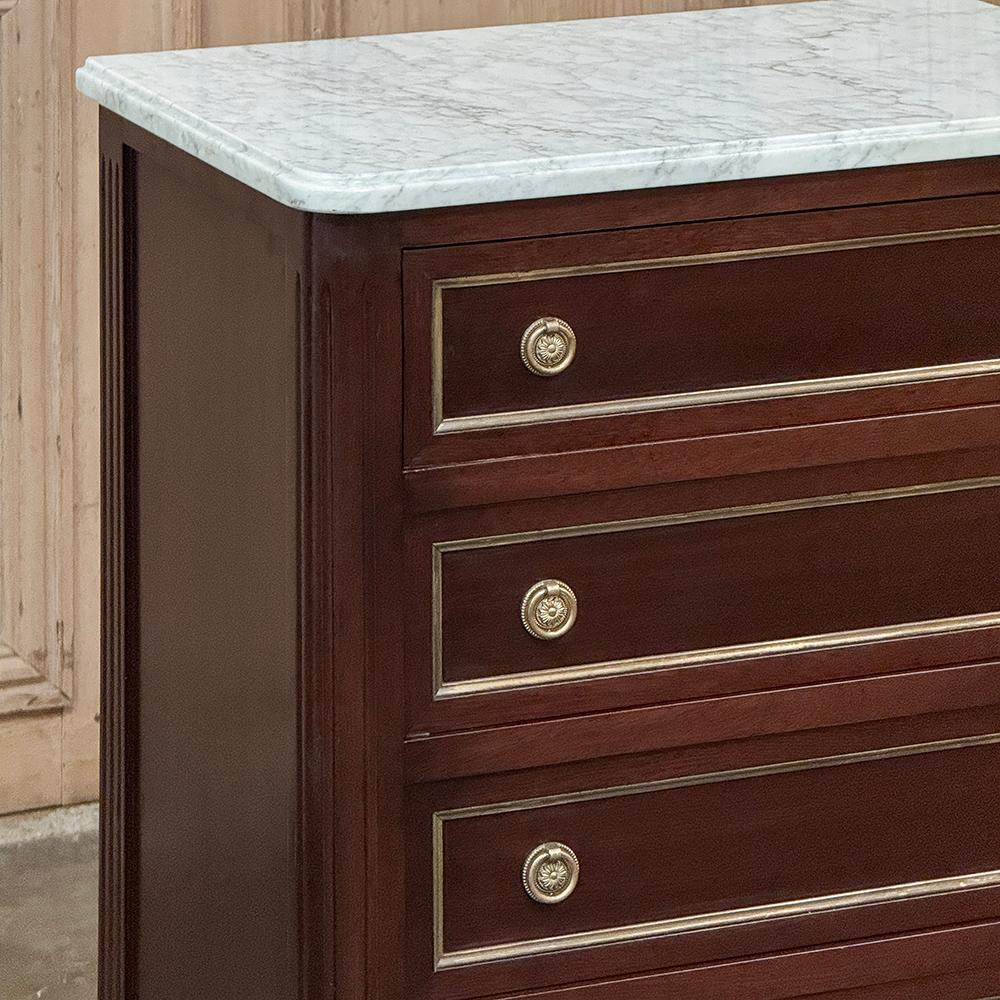 Antique Louis XVI Mahogany Chiffoniere-Petite Commode with Carrara Marble In Good Condition For Sale In Dallas, TX
