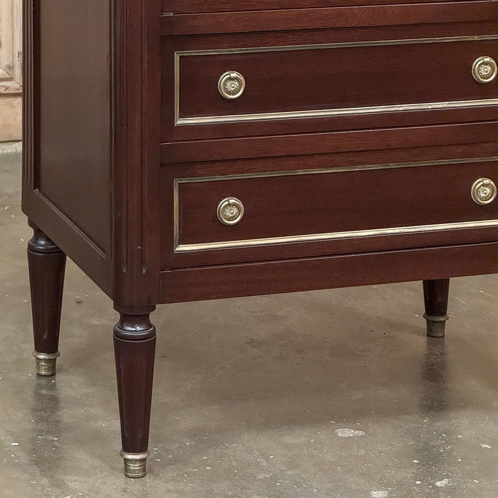 20th Century Antique Louis XVI Mahogany Chiffoniere-Petite Commode with Carrara Marble For Sale