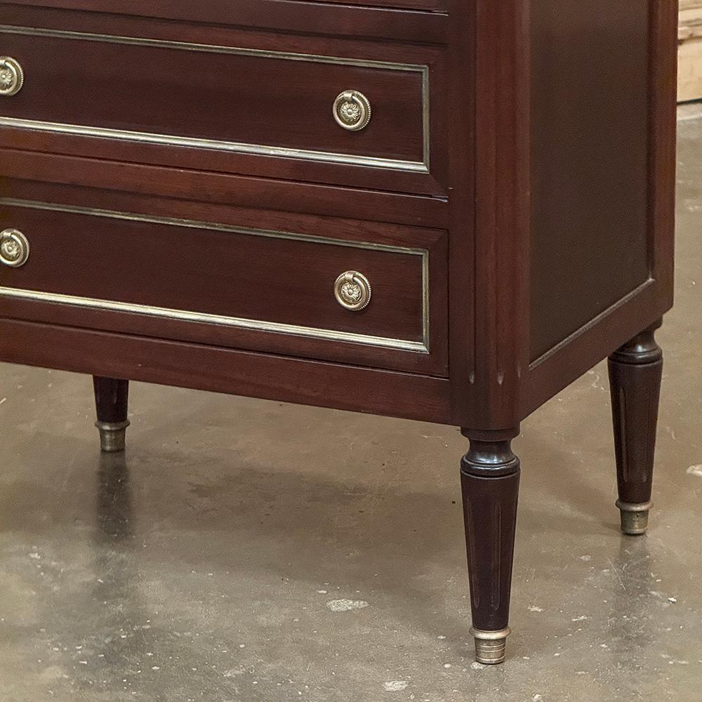 Antique Louis XVI Mahogany Chiffoniere-Petite Commode with Carrara Marble For Sale 1