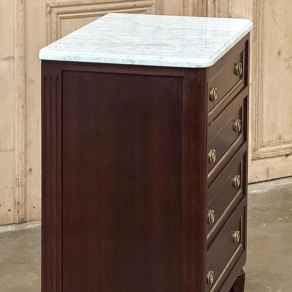 Antique Louis XVI Mahogany Chiffoniere-Petite Commode with Carrara Marble For Sale 2