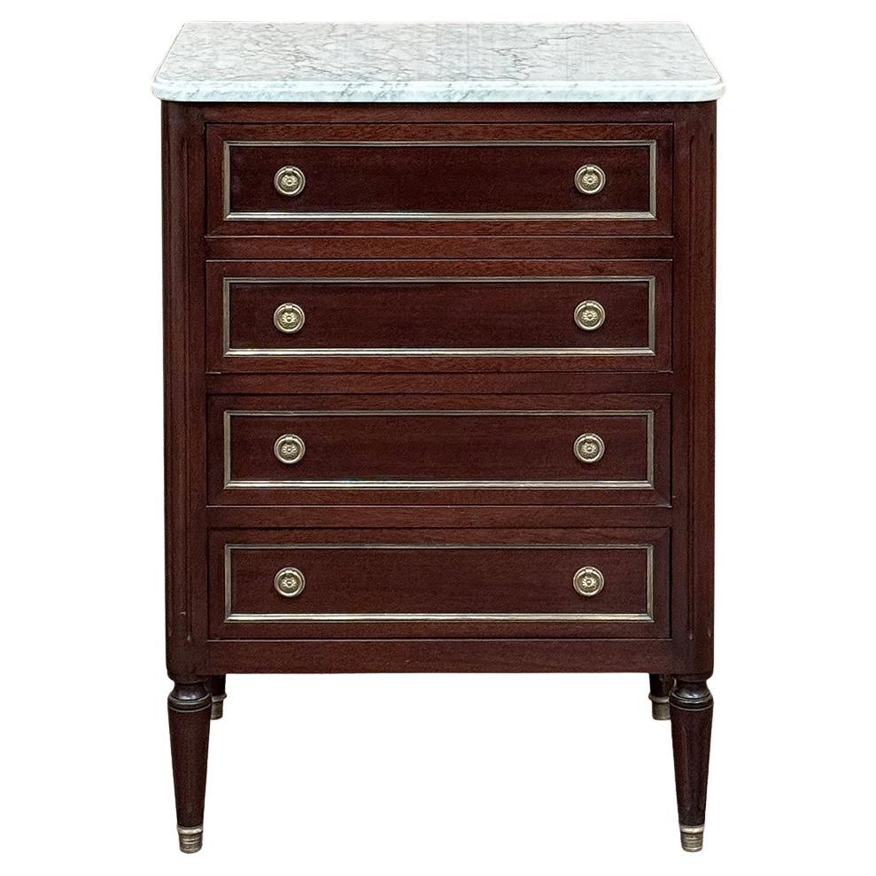 Antique Louis XVI Mahogany Chiffoniere-Petite Commode with Carrara Marble For Sale