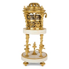 Antique Louis XVI Marble Gold Ormolu Gilt Bronze Cercle Tournant Mantel Clock