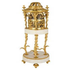Antique Louis XVI Marble Gold Ormolu Gilt Bronze Cercle Tournant Mantel Clock