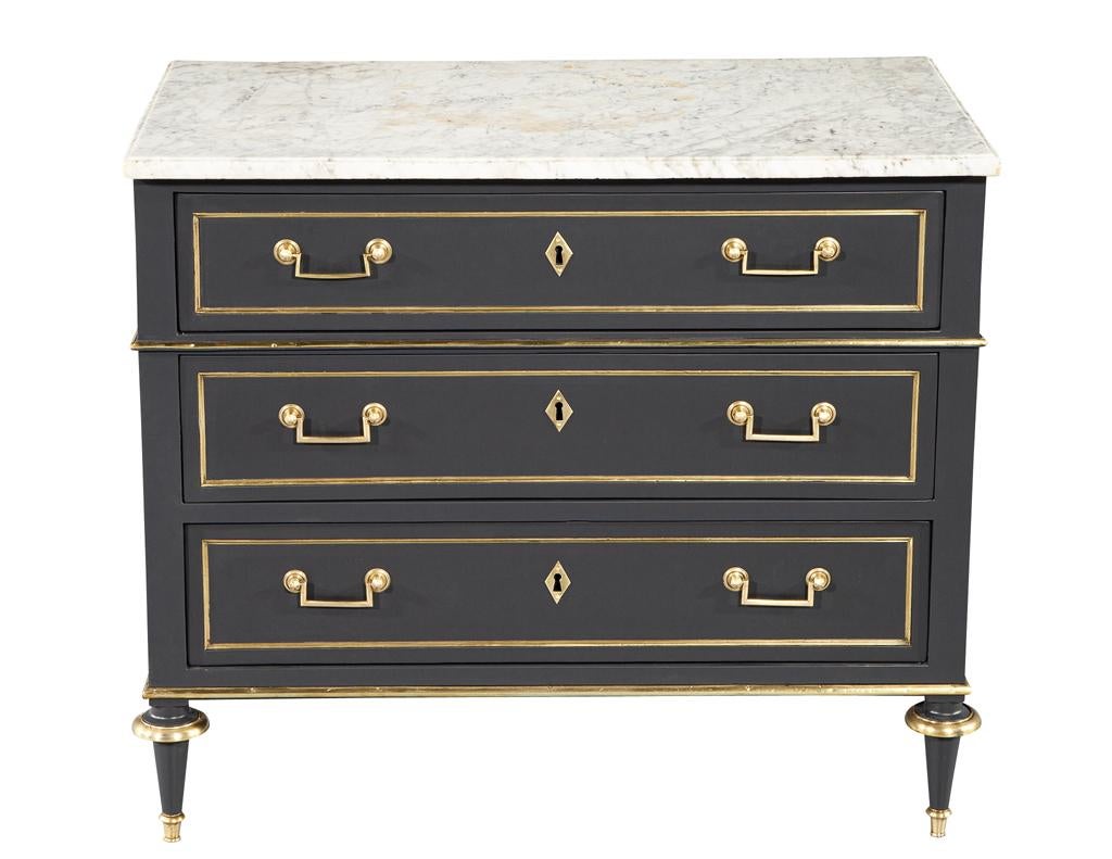 French Antique Louis XVI Marble Top Commode in Gray For Sale