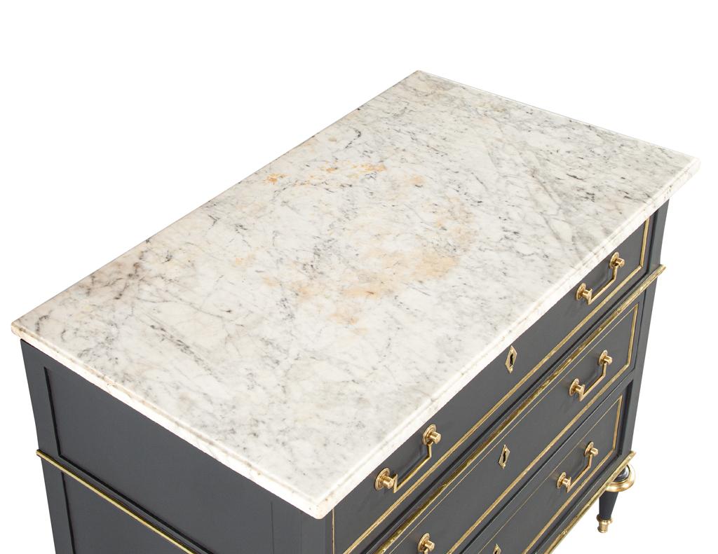 Brass Antique Louis XVI Marble Top Commode in Gray For Sale
