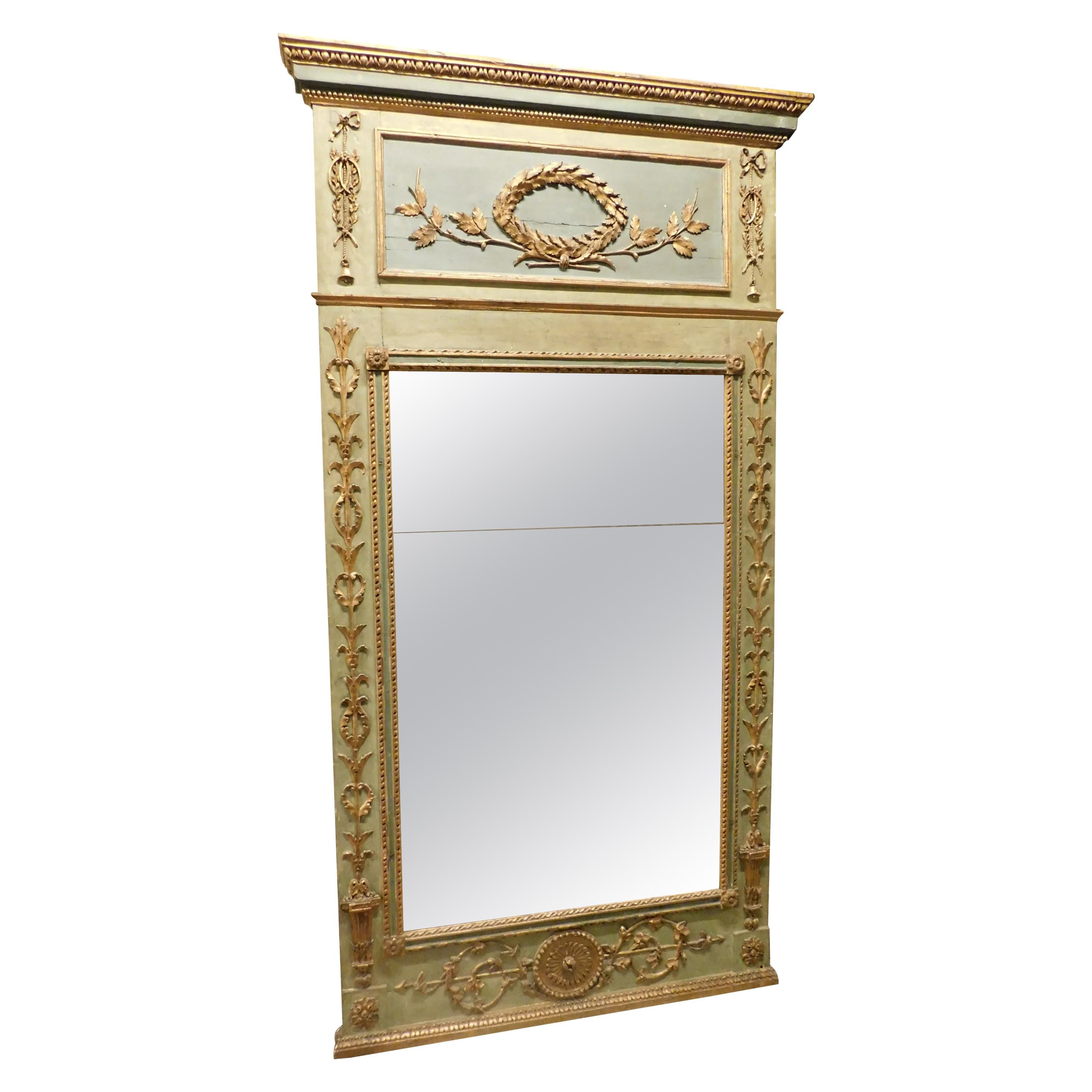 Antique Louis XVI Mirror, Light Blue and Green Wood Lacquered, 1700, Italy