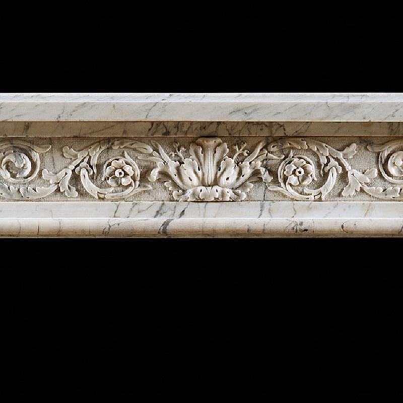 Carved Antique Louis XVI Neoclassical Fireplace Mantel in Statuary Marble For Sale
