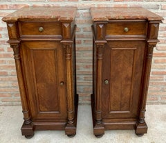 Antique Louis XVI Nightstands with Red Marble Top, 1890s, Set of 2