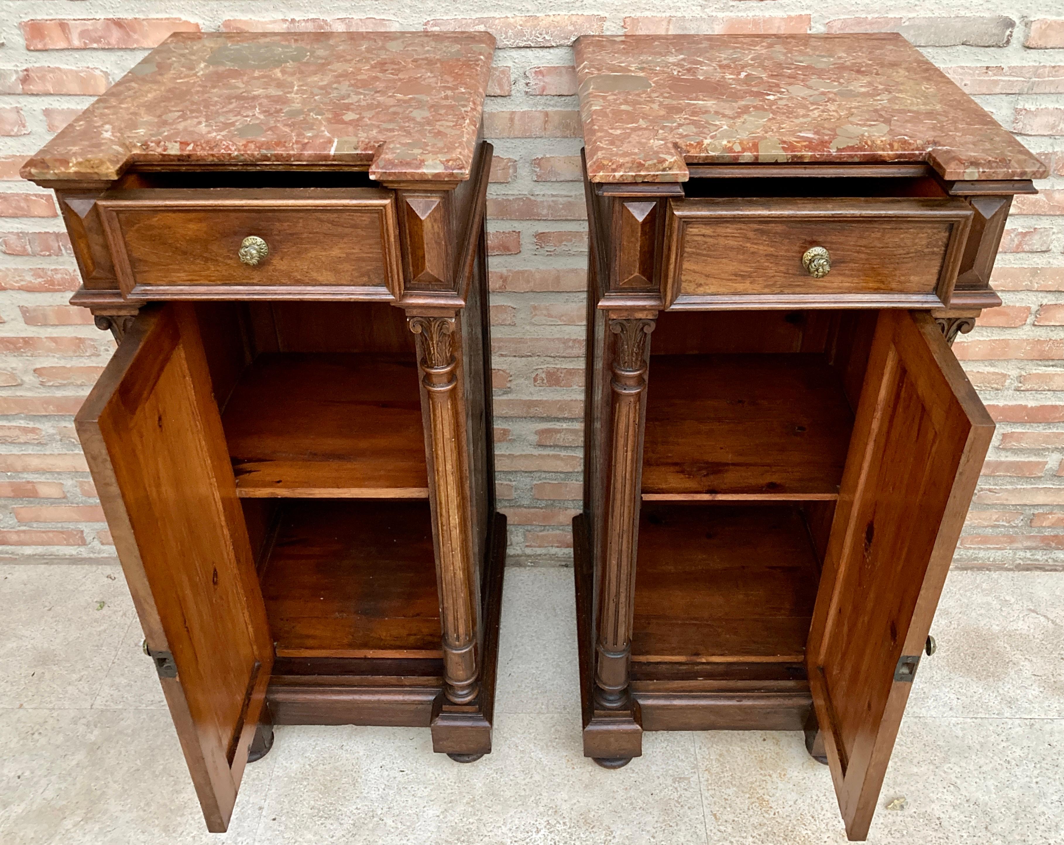 Antique Louis XVI Nightstands with Red Marble Top, 1890s, Set of 2 For Sale 1