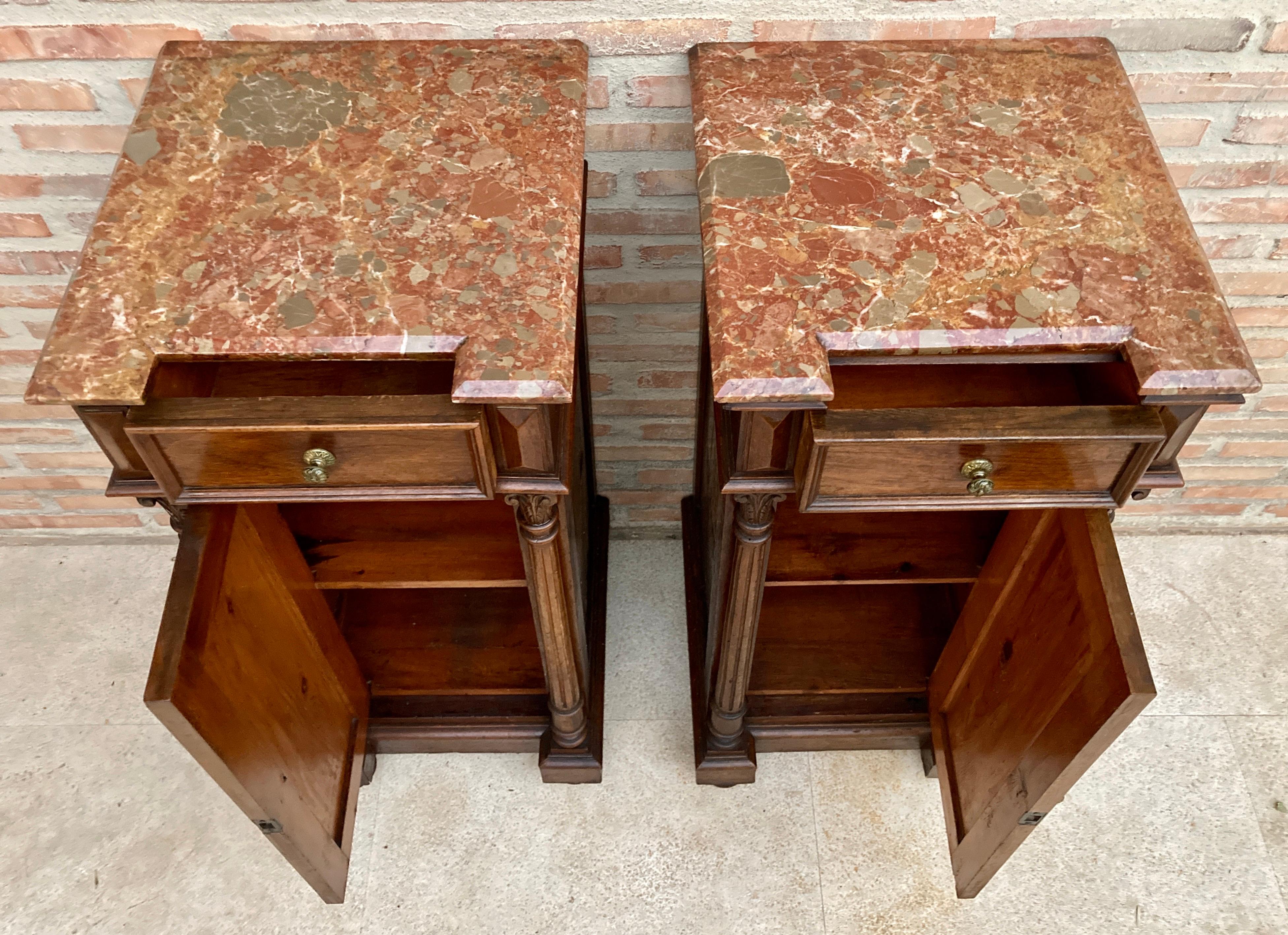 Antique Louis XVI Nightstands with Red Marble Top, 1890s, Set of 2 For Sale 2