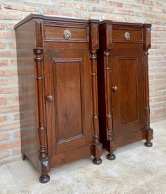 Antique Louis XVI Nightstands with White Marble Tops, 1890s, Set of 2