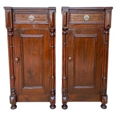 Antique Louis XVI Nightstands with White Marble Tops, 1890s, Set of 2