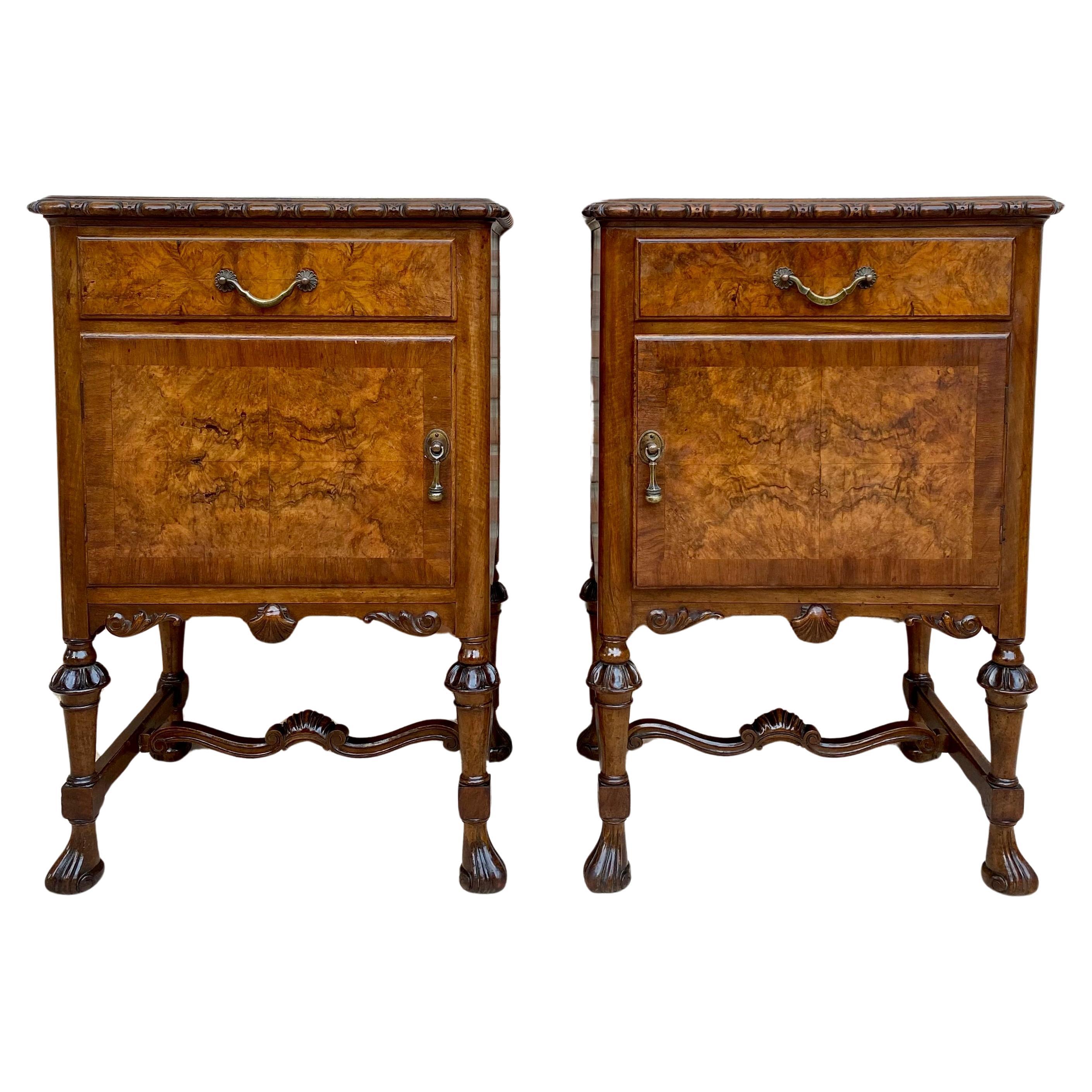 Antique Louis XVI Nightstands with White Marble Tops, 1890s, Set of 2