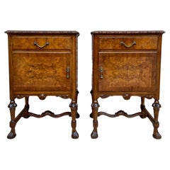 Antique Louis XVI Nightstands with White Marble Tops, 1890s, Set of 2