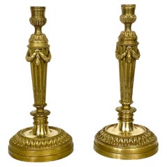 Antique Louis XVI Pair of Elegant Gilt Bronze Candlesticks
