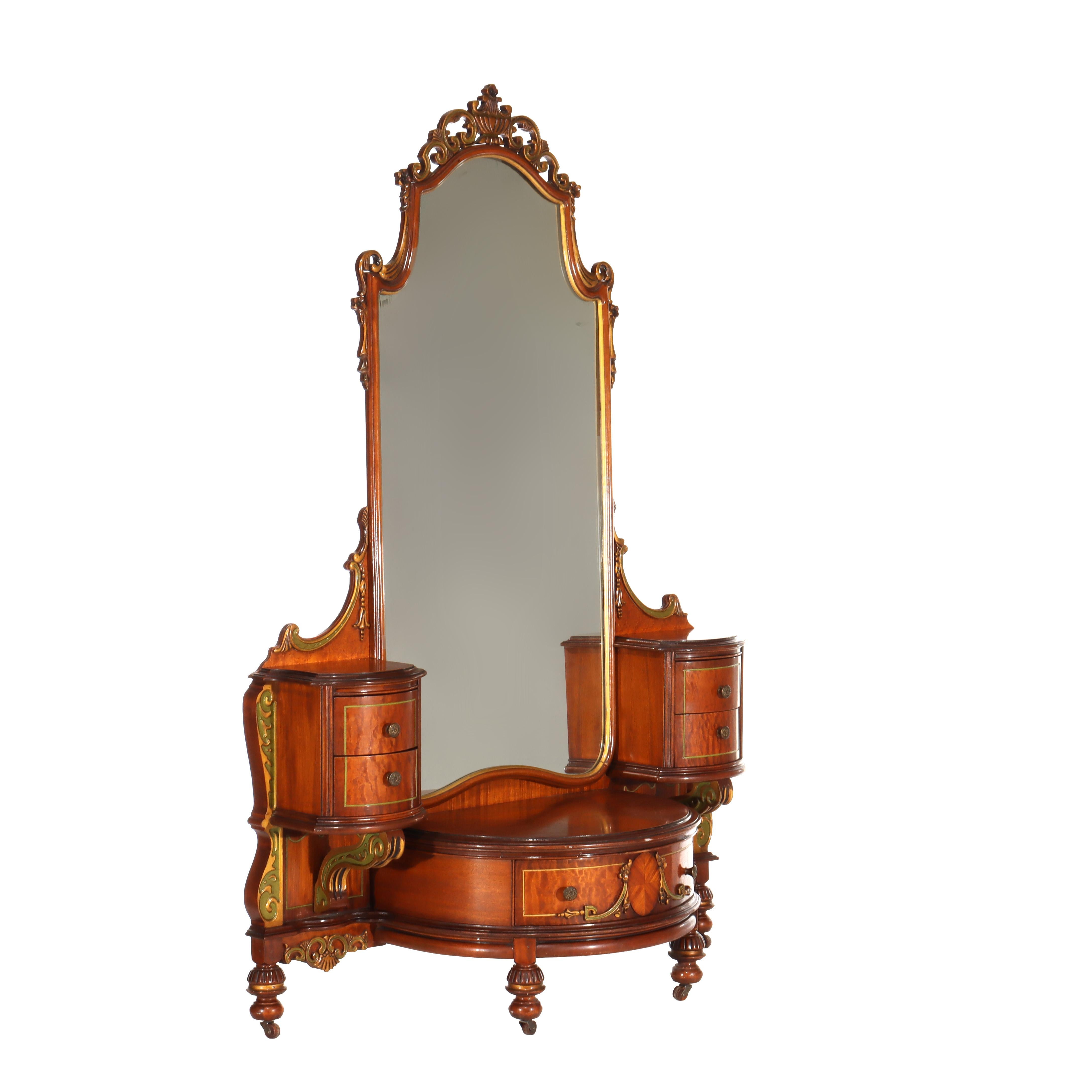 Ancien meuble-lavabo Louis XVI en acajou doré, satiné et érable piqué, vers 1930 en vente 5