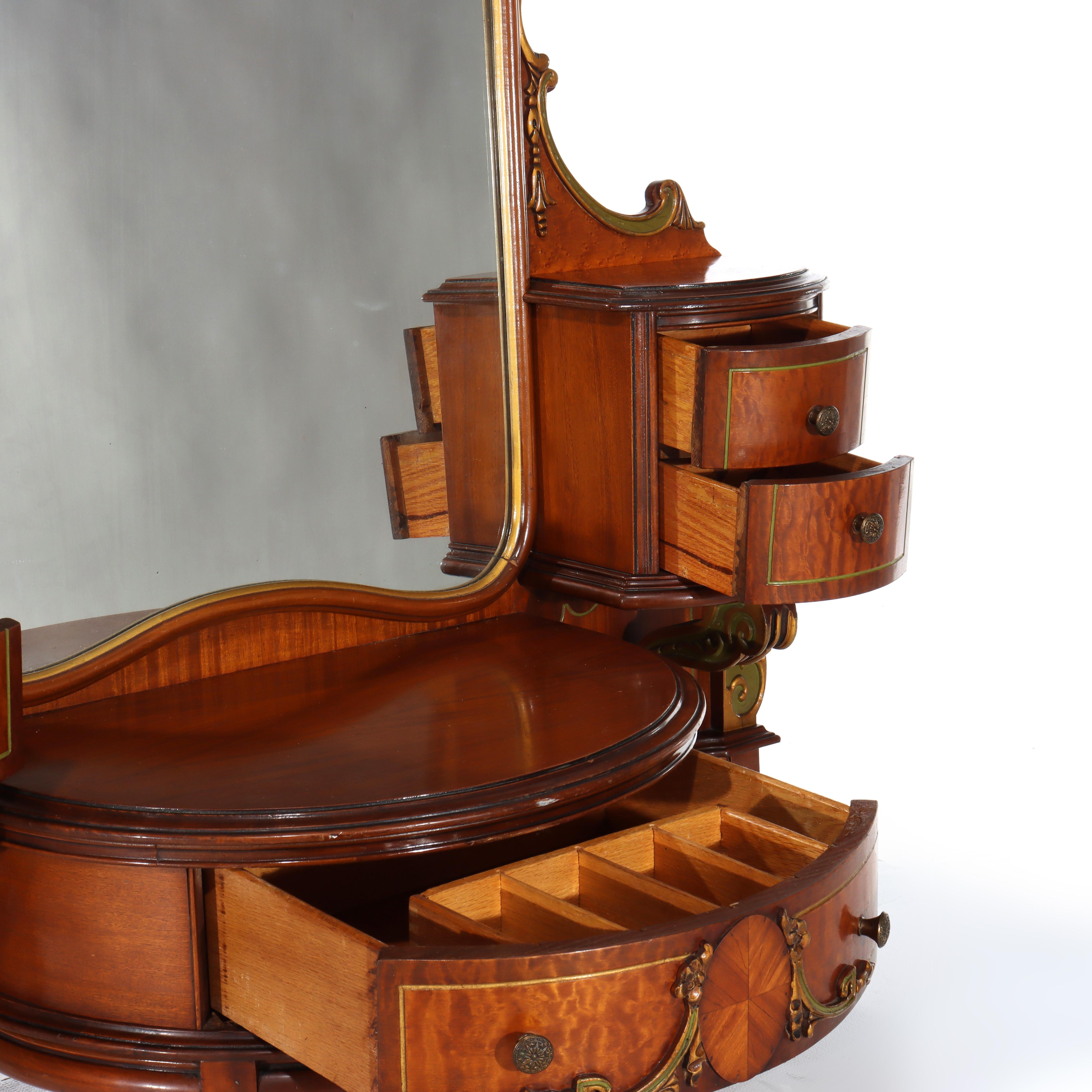 Ancien meuble-lavabo Louis XVI en acajou doré, satiné et érable piqué, vers 1930 en vente 9