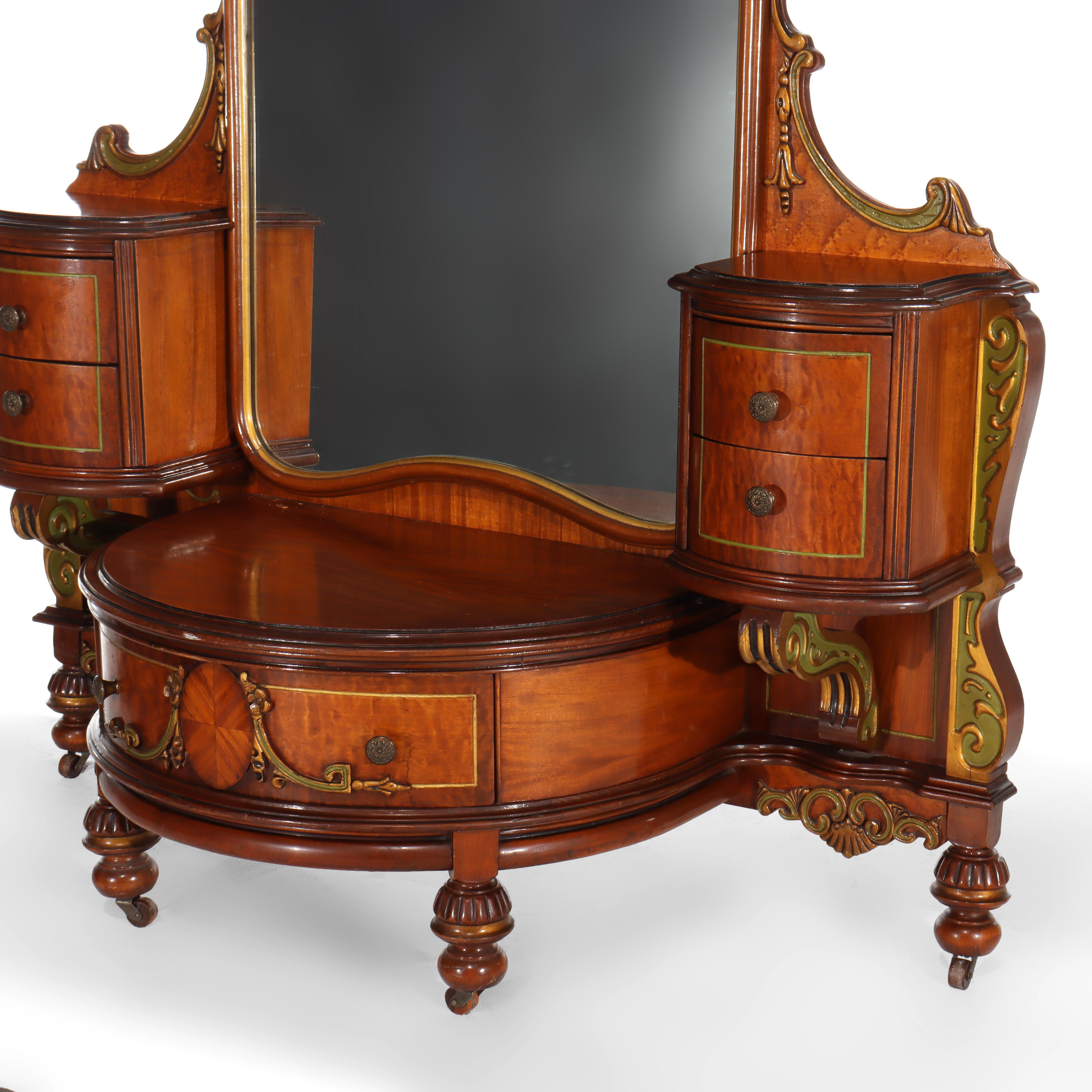 Ancienne vanité et tabouret Louis XVI en acajou doré, satiné et érable piqué C1930

Mesures - 71 3/4