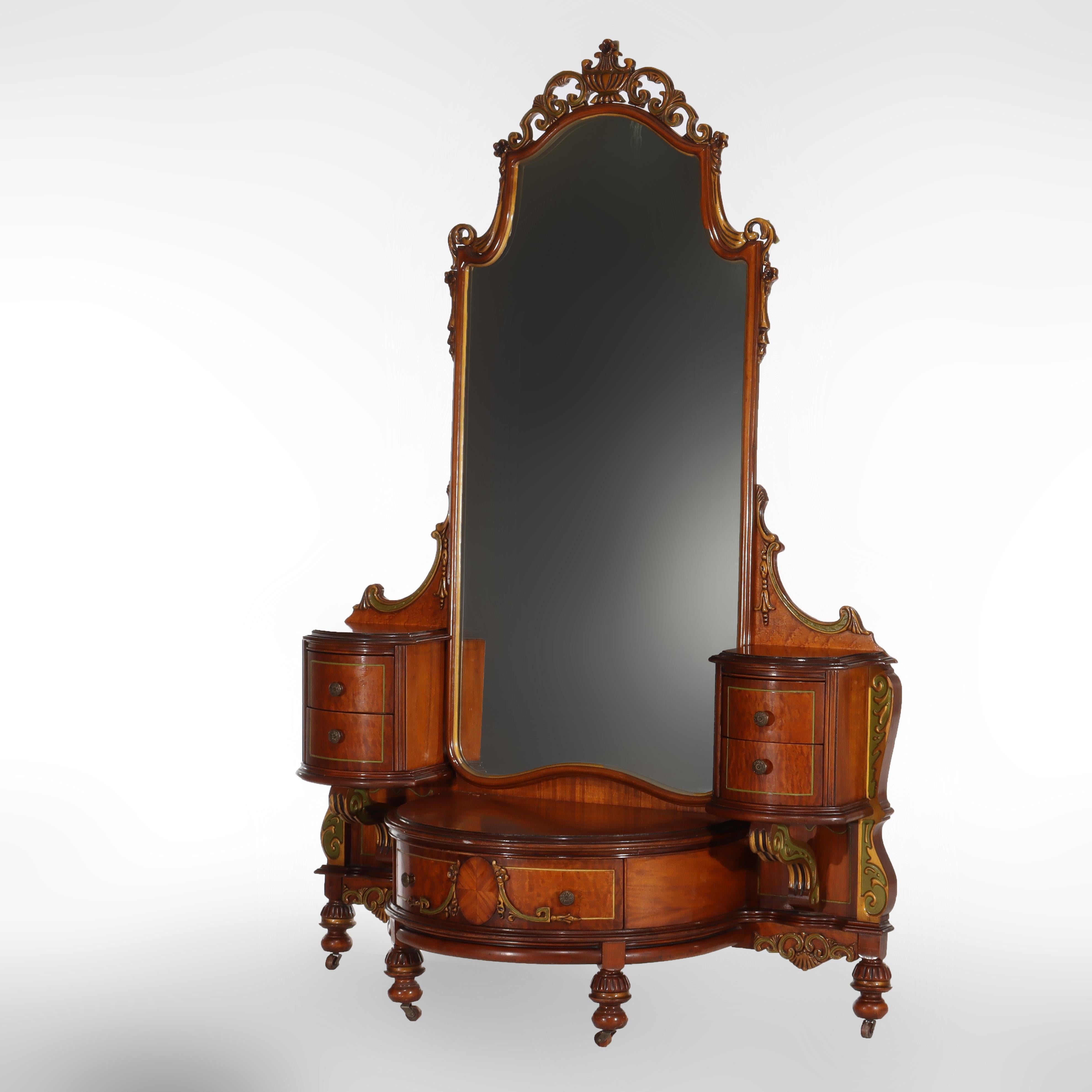 Ancien meuble-lavabo Louis XVI en acajou doré, satiné et érable piqué, vers 1930 Bon état - En vente à Big Flats, NY