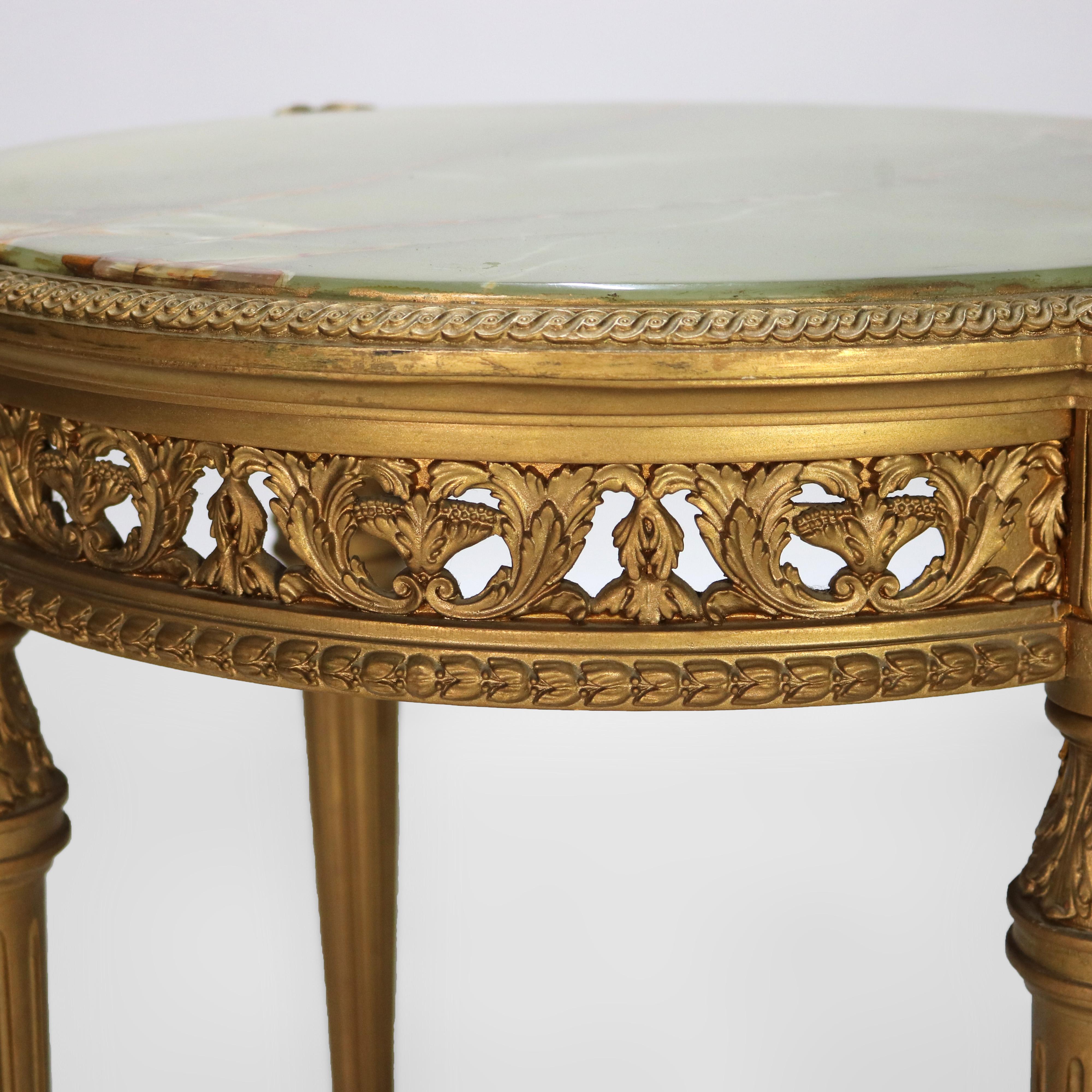 20th Century Antique Louis XVI Reticulated Giltwood Onyx Top Table C1920